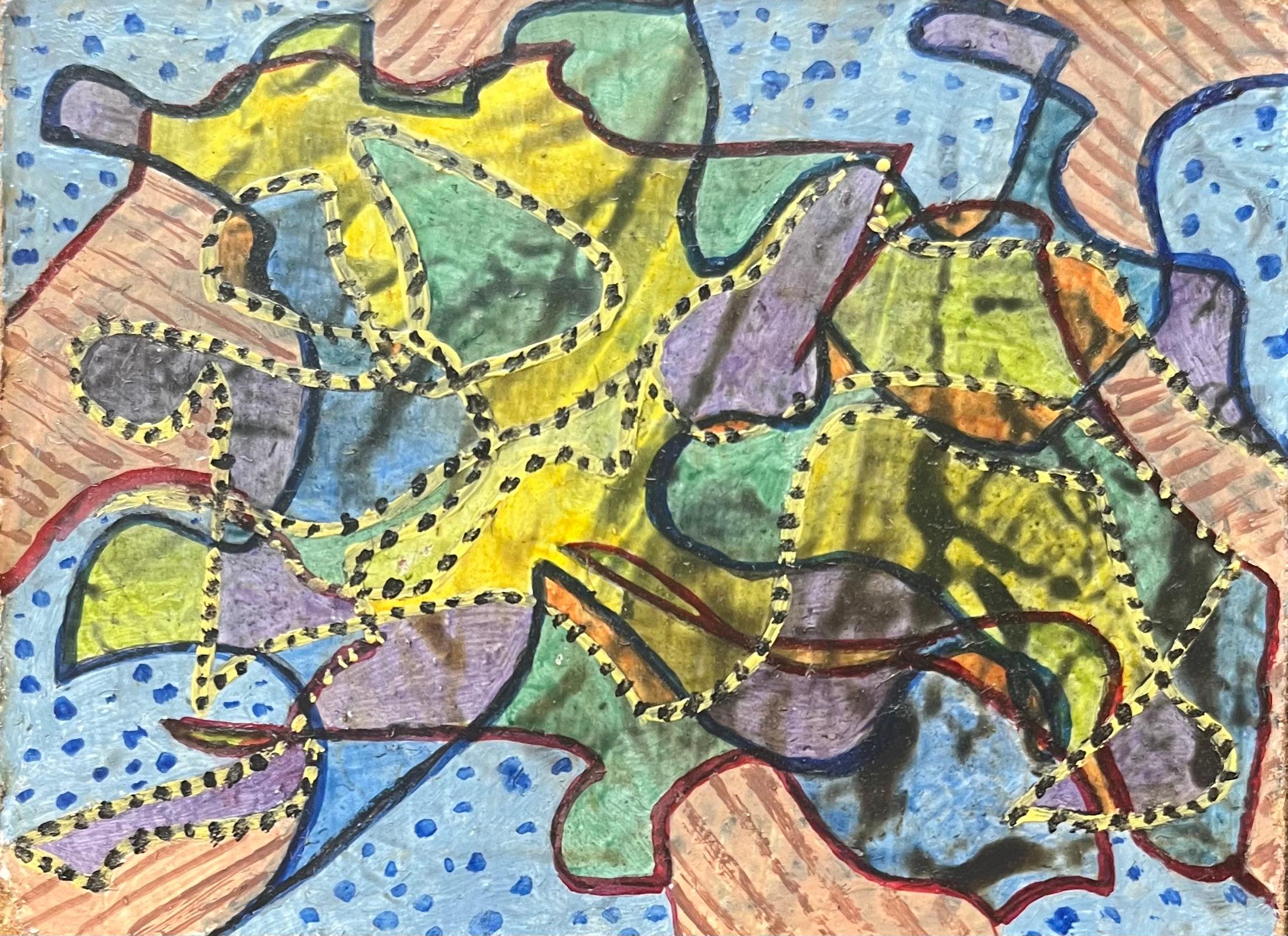 Elvic Steele Abstract Painting - 1960's British Surrealist Oil Painting - Interwoven Pathways and Patterns