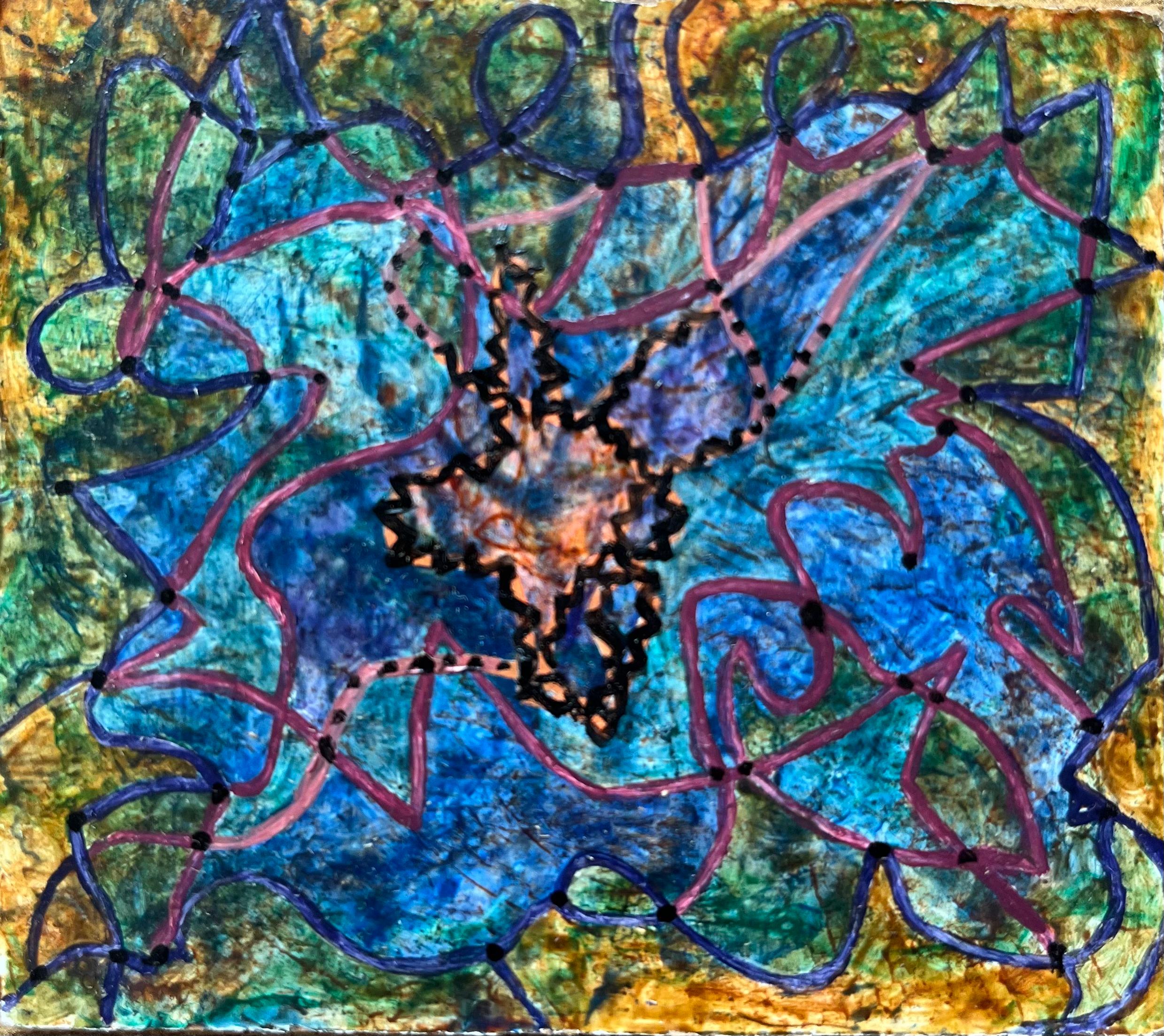 Abstract Painting di Elvic Steele - Pittura ad olio surrealista britannica degli anni '60 - "Kingpin"