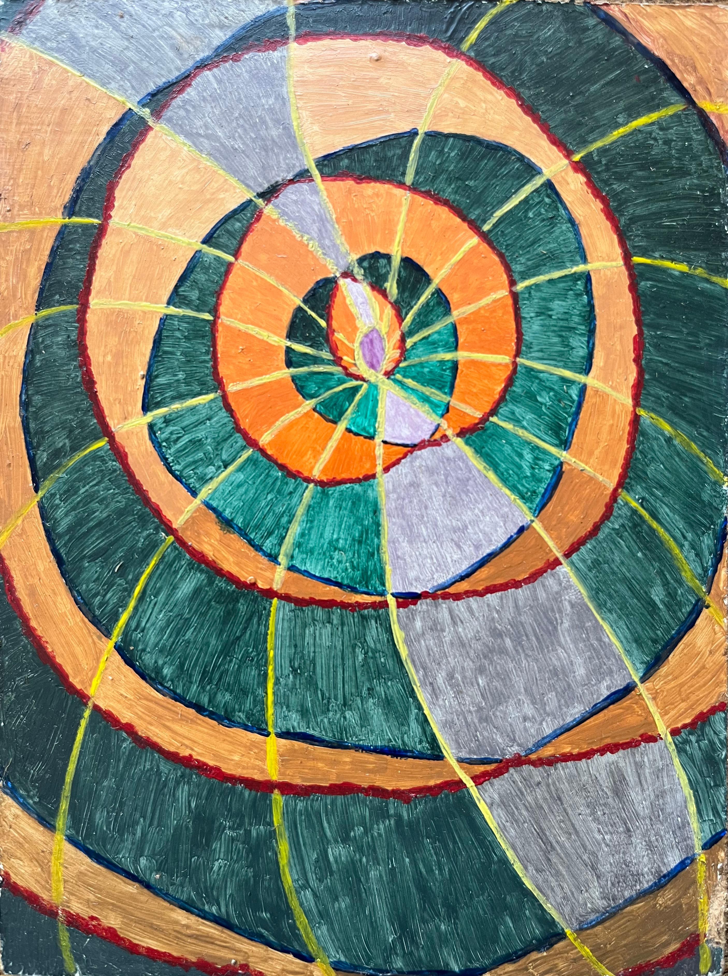 Abstract Painting di Elvic Steele - Pittura a olio surrealista britannica degli anni '60 - 'Luce nel cuore' astratto
