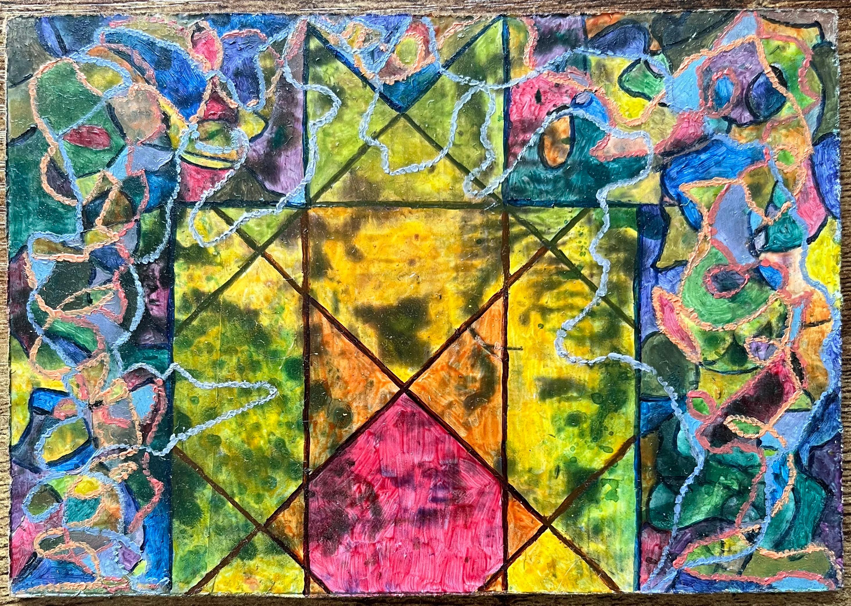 Pintura al óleo surrealista británica de los años 60 - 'Lógica + Fantasía' Abstracta - Painting de Elvic Steele