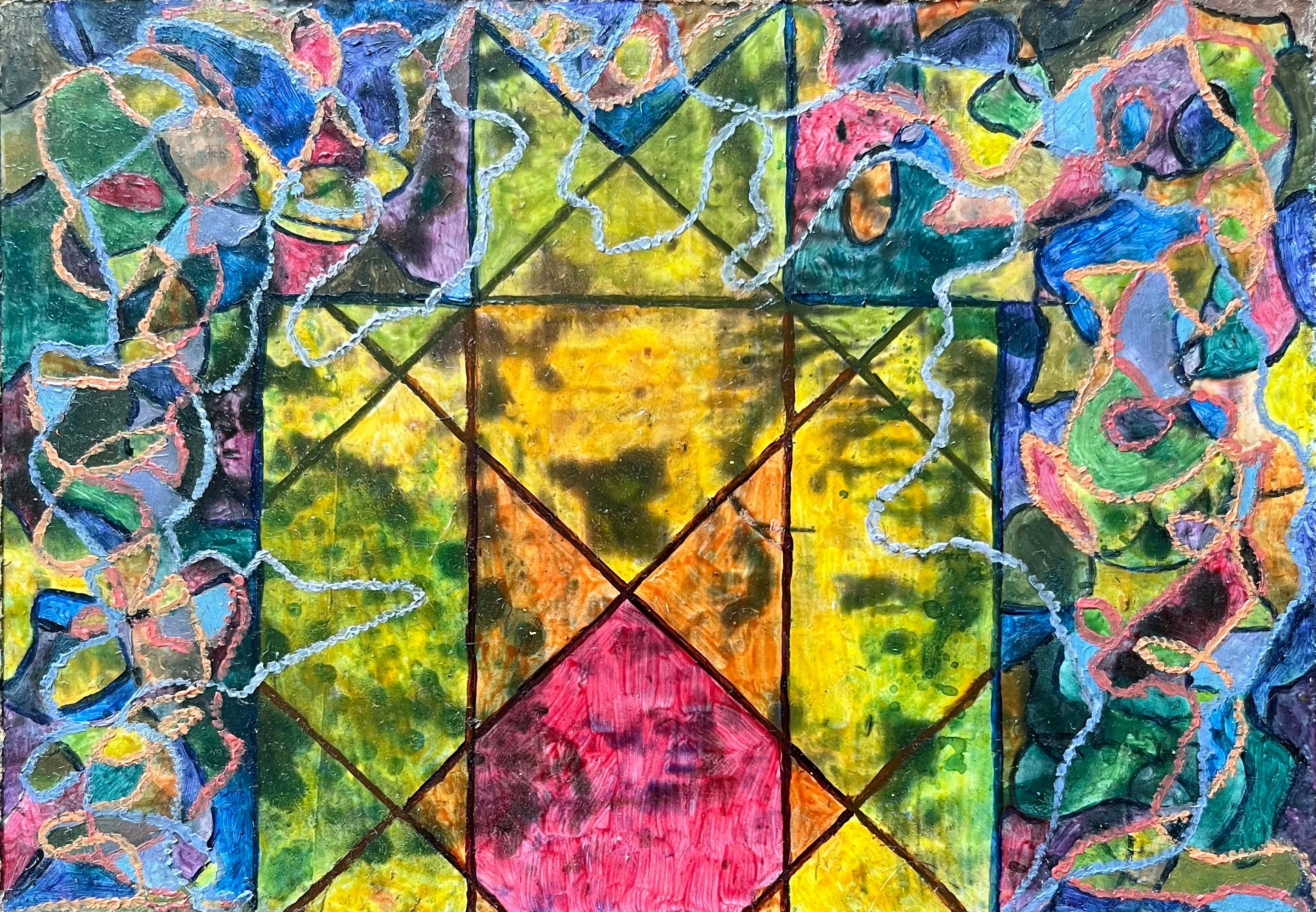 Abstract Painting de Elvic Steele - Pintura al óleo surrealista británica de los años 60 - 'Lógica + Fantasía' Abstracta