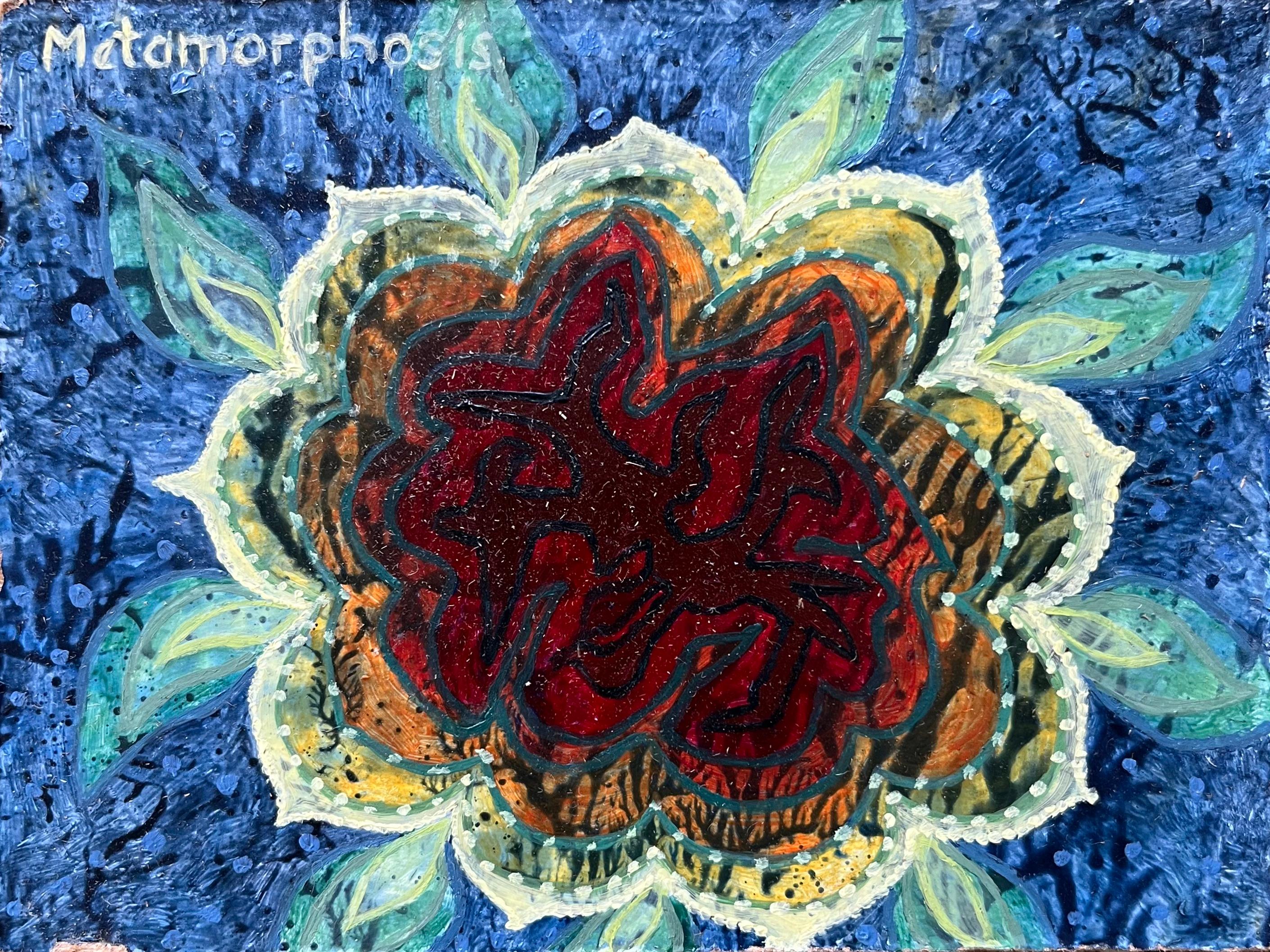Abstract Painting di Elvic Steele - Pittura ad olio surrealista britannica degli anni '60 - "Metamorfosi