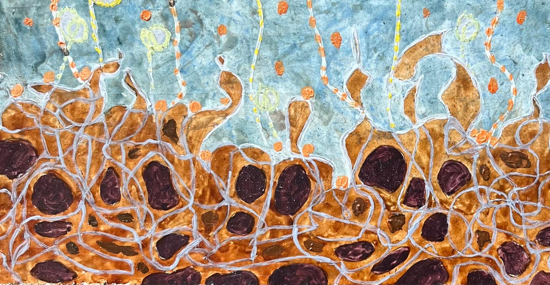 Titolo: Pittura a olio surrealista britannica degli anni '60 - 'Mucar Mould' Astratto
Artista: Elvic Steele
Mezzo: Olio su tavola, senza cornice
Dimensioni: 3,75 altezza x 7,75 larghezza
Condizioni: Buono 
Provenienza: tutti i quadri che abbiamo di