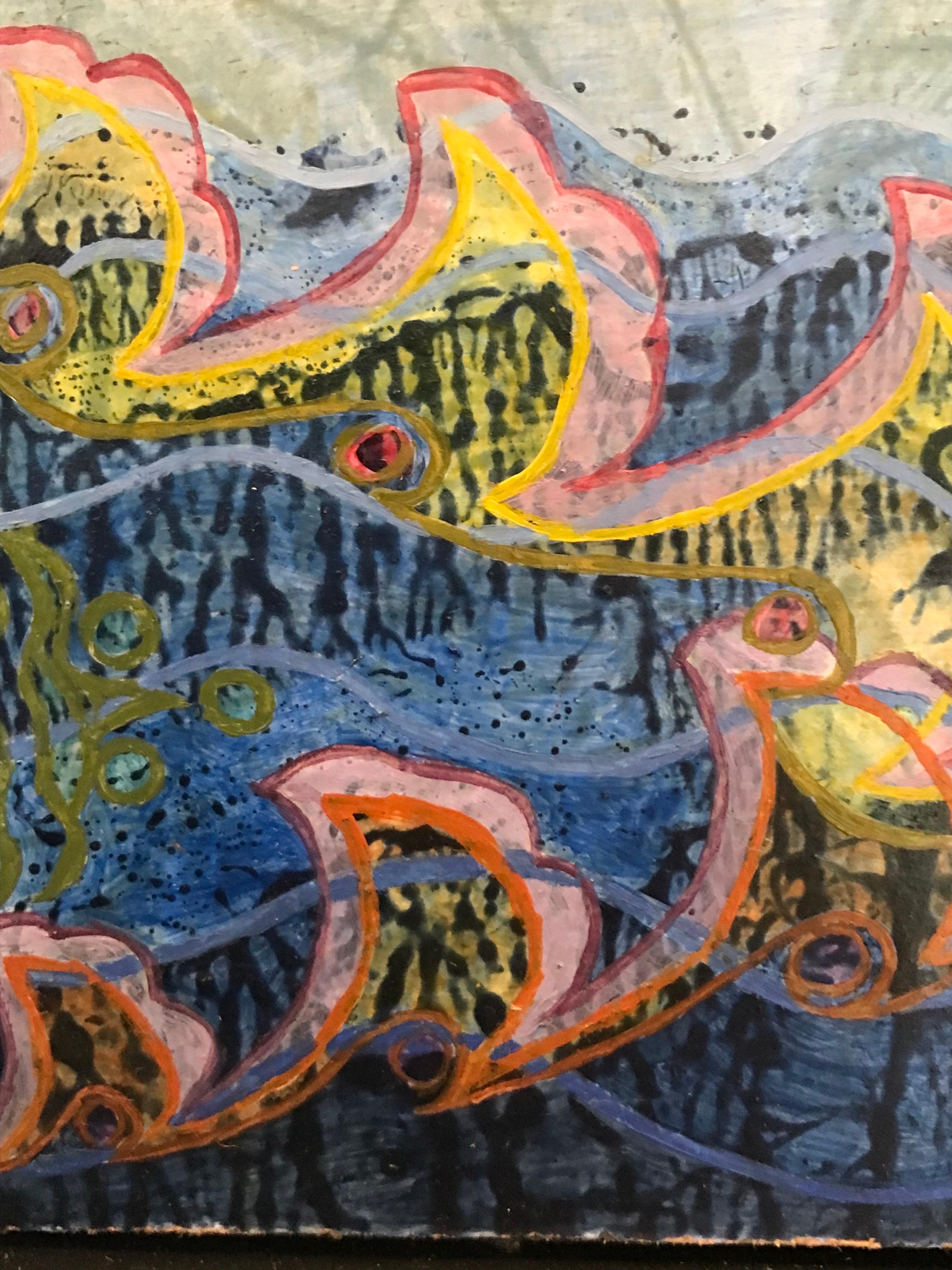 Pittura a olio surrealista britannica degli anni '60 - 'Variazioni musicali' Astratto - Painting Surrealismo di Elvic Steele