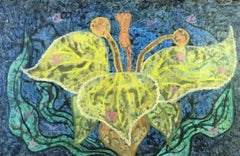 1960's British Surrealist Oil Painting - 'Open Yellow Flower' Fantasy Abstract