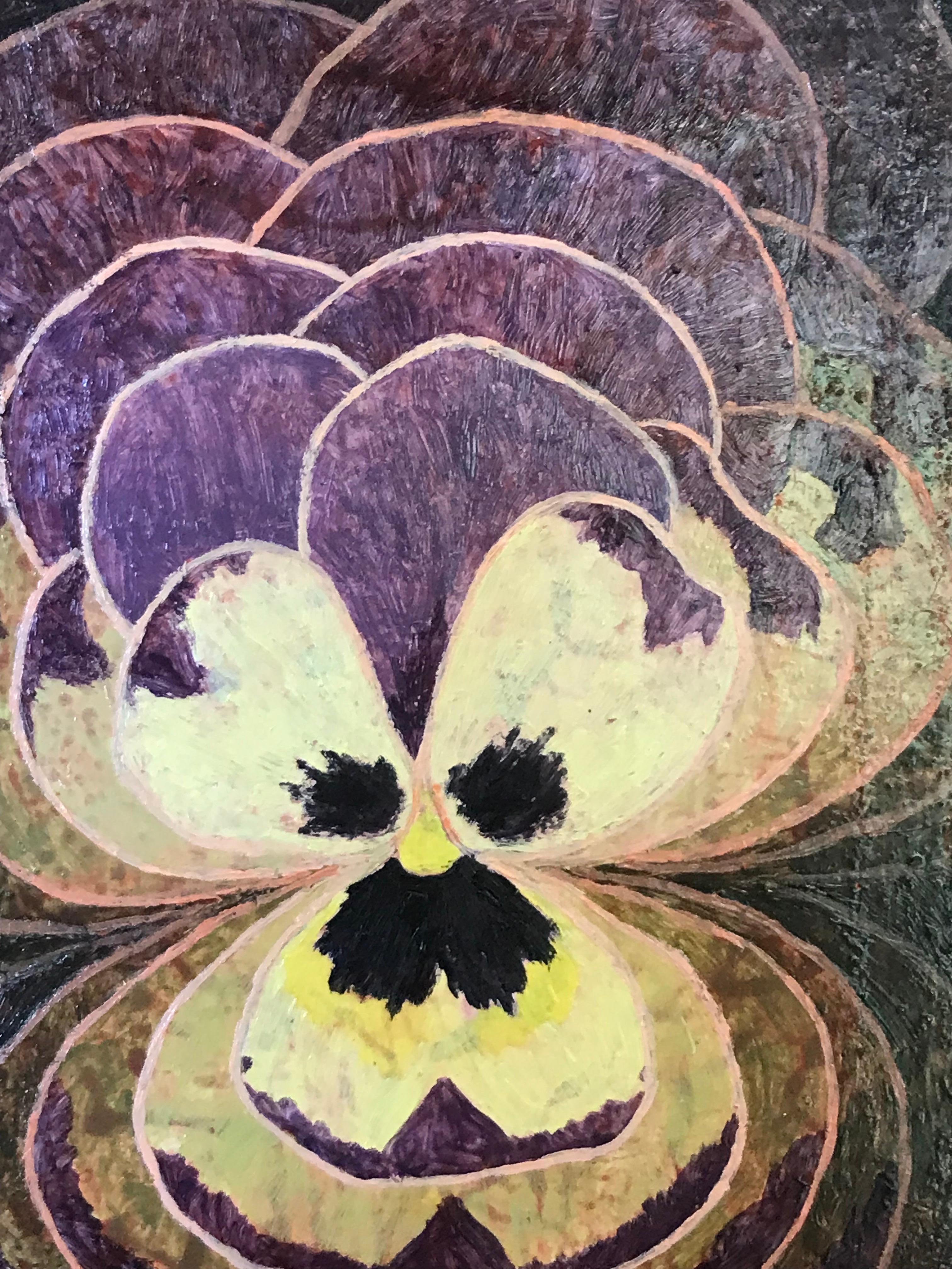 1960's British Surrealist Oil Painting - 'Pansy Presence' Fantasy Abstract - Gray Abstract Painting by Elvic Steele