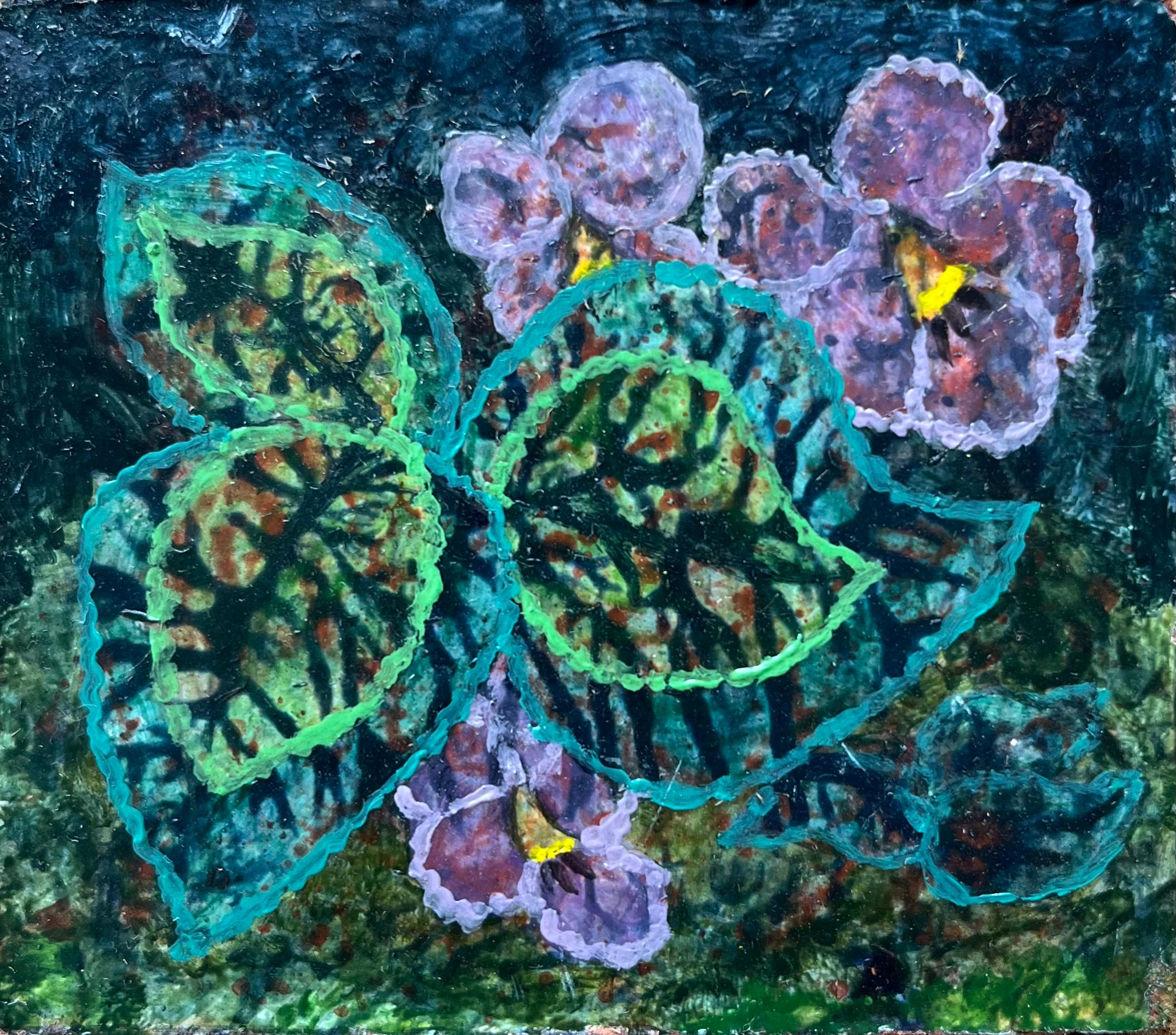 Abstract Painting di Elvic Steele - Pittura ad olio surrealista britannica degli anni '60 - "Facce che guardano"