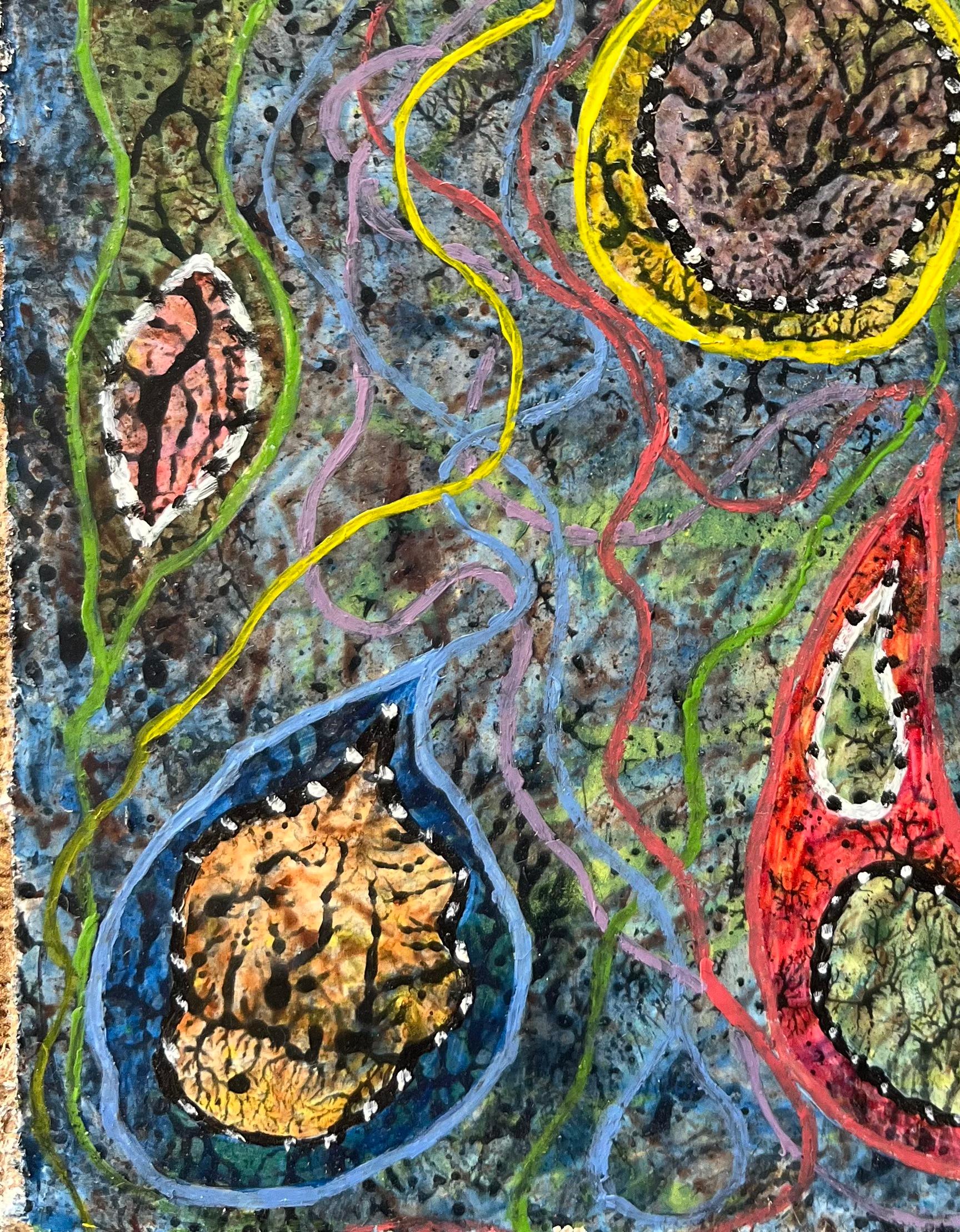 1960's British Surrealist Oil Painting - 'Primitive Pond Life' Abstract For Sale 1