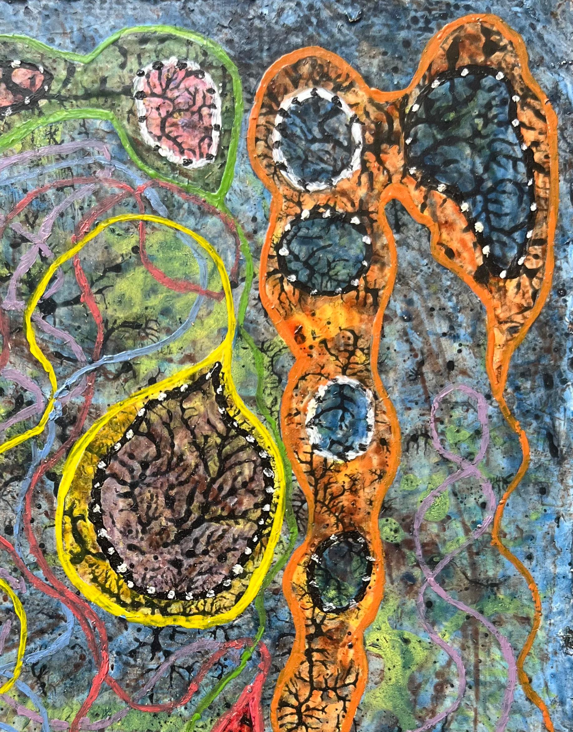 1960's British Surrealist Oil Painting - 'Primitive Pond Life' Abstract For Sale 2