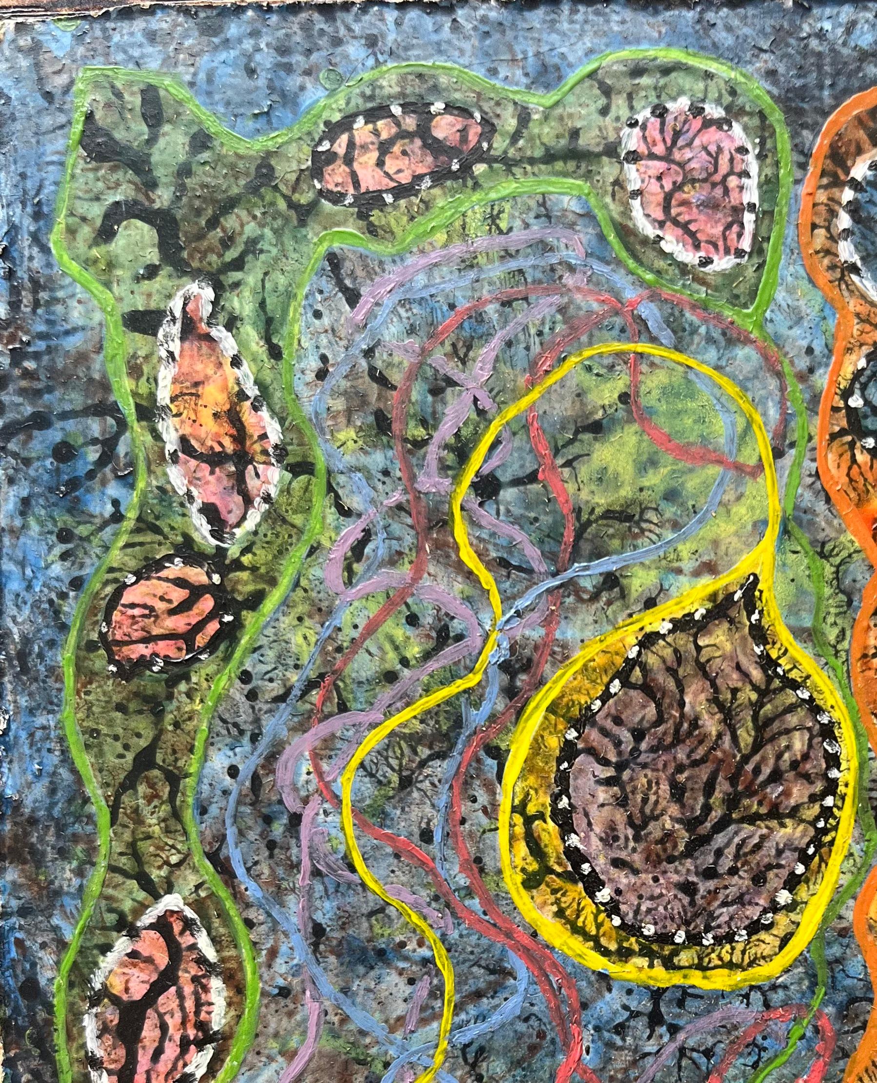 1960's British Surrealist Oil Painting - 'Primitive Pond Life' Abstract For Sale 3