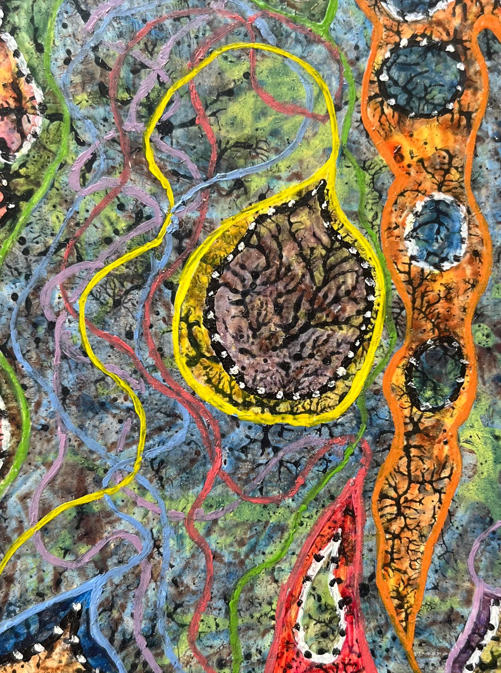 1960's British Surrealist Oil Painting - 'Primitive Pond Life' Abstract For Sale 4