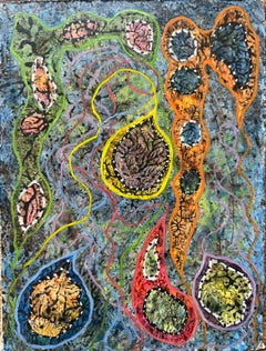 1960's British Surrealist Oil Painting - 'Primitive Pond Life' Abstract