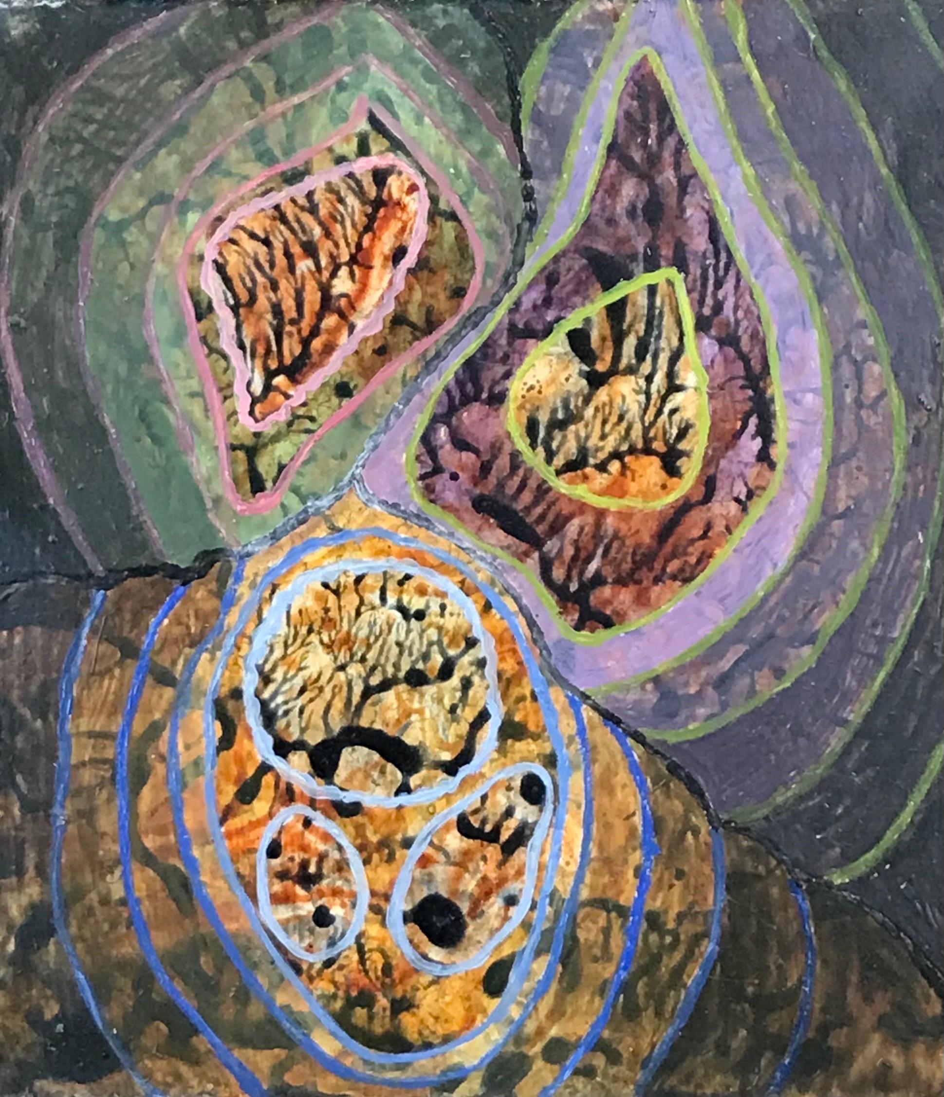Abstract Painting di Elvic Steele - Pittura ad olio surrealista britannica degli anni '60 - Forme astratte eccentriche