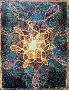 1960's British Surrealist Oil Painting - Radiant Bloom in Orbit