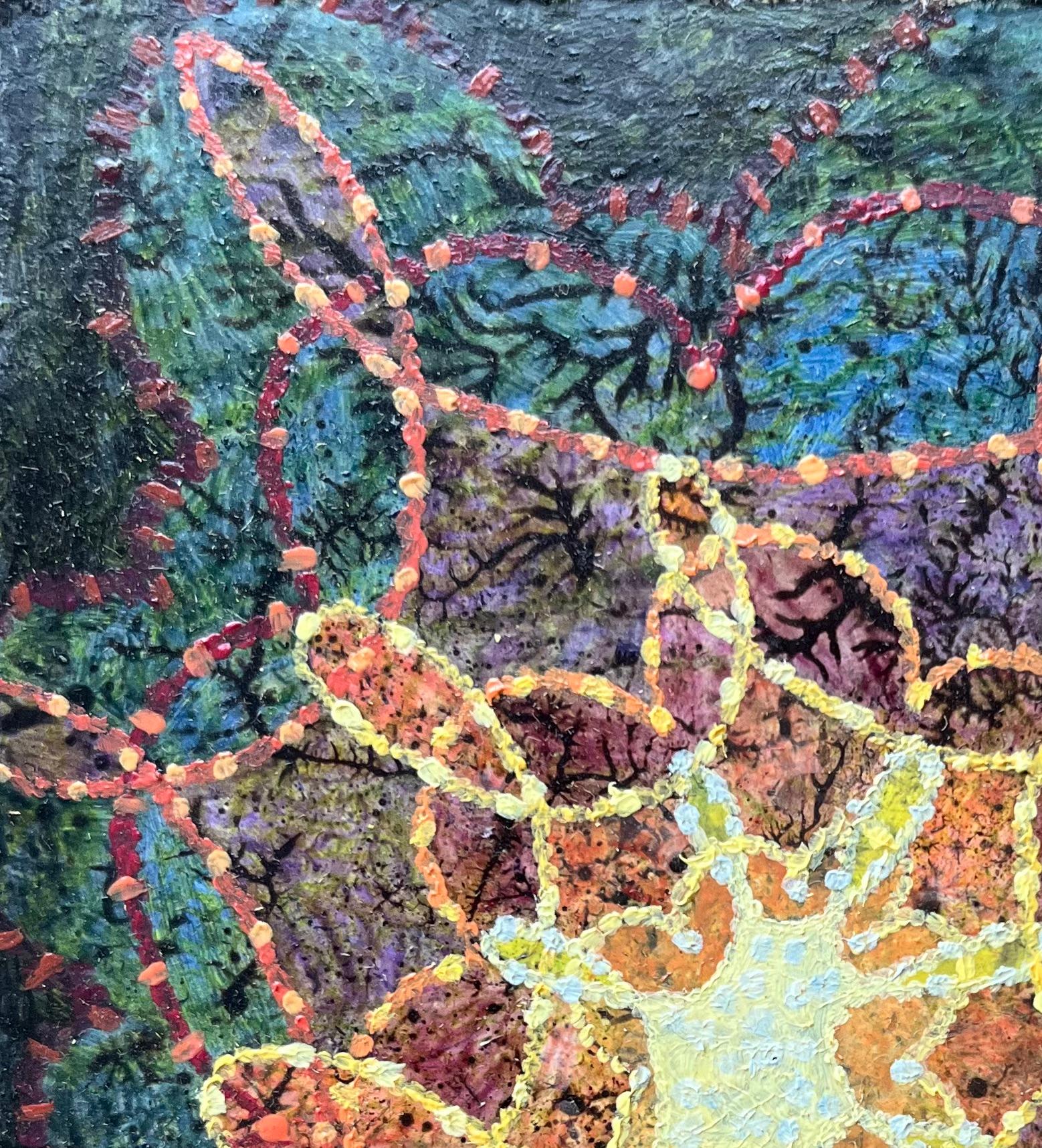 Titolo: Pittura ad olio surrealista britannica degli anni '60 - Fioritura radiosa in orbita
Mezzo: Olio su tavola, senza cornice
Dimensioni: 6 altezza x 4,5 larghezza
Condizioni: Buono 
Provenienza: tutti i quadri che abbiamo di questo artista
