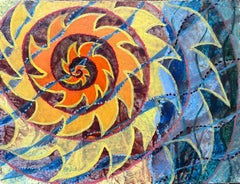 1960's British Surrealist Oil Painting - Radiant Spiral Sunburst Abstract Study