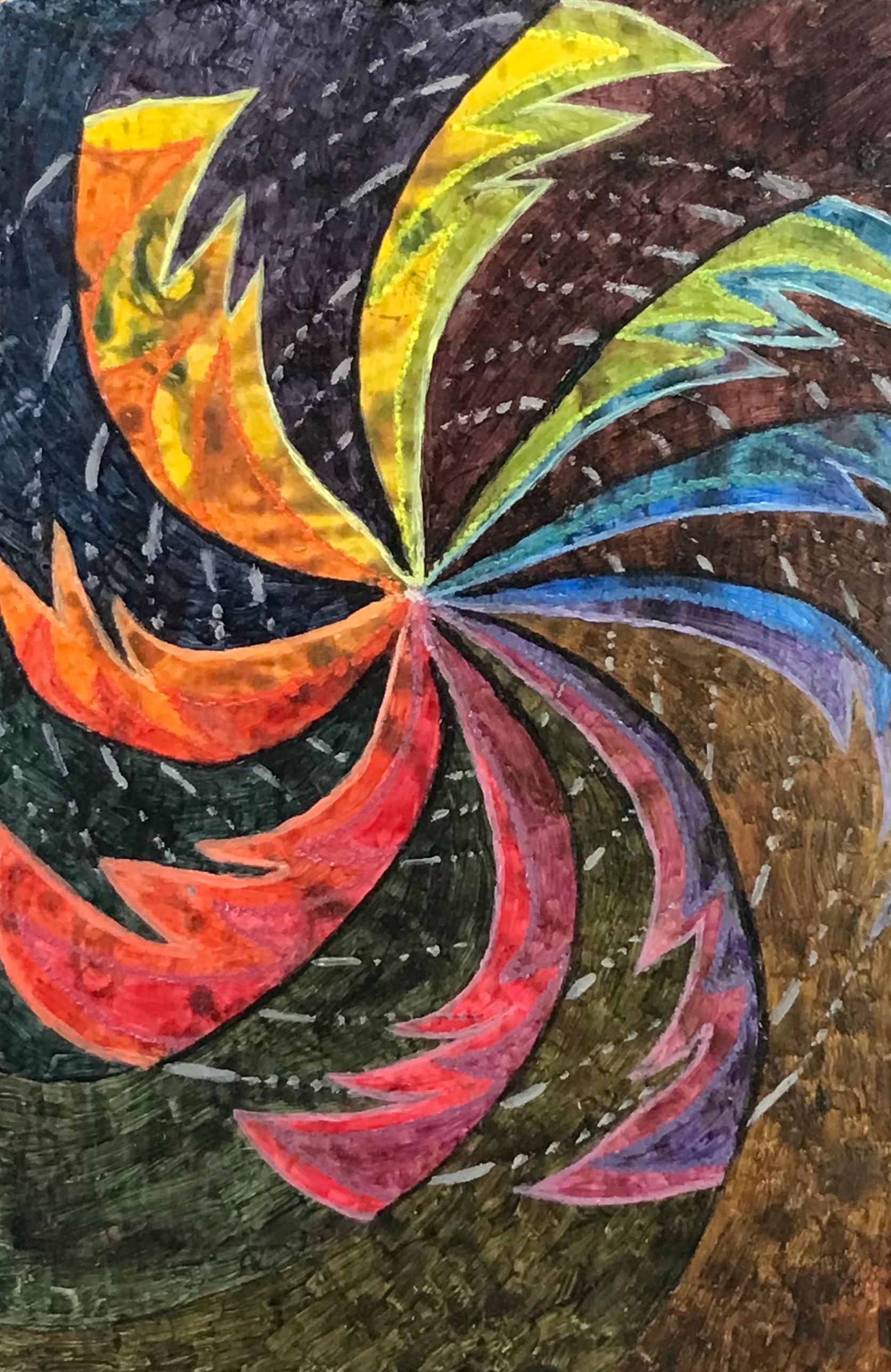 Abstract Painting di Elvic Steele - Pittura a olio surrealista britannica degli anni '60 - 'Arcobaleno vorticoso' astratto