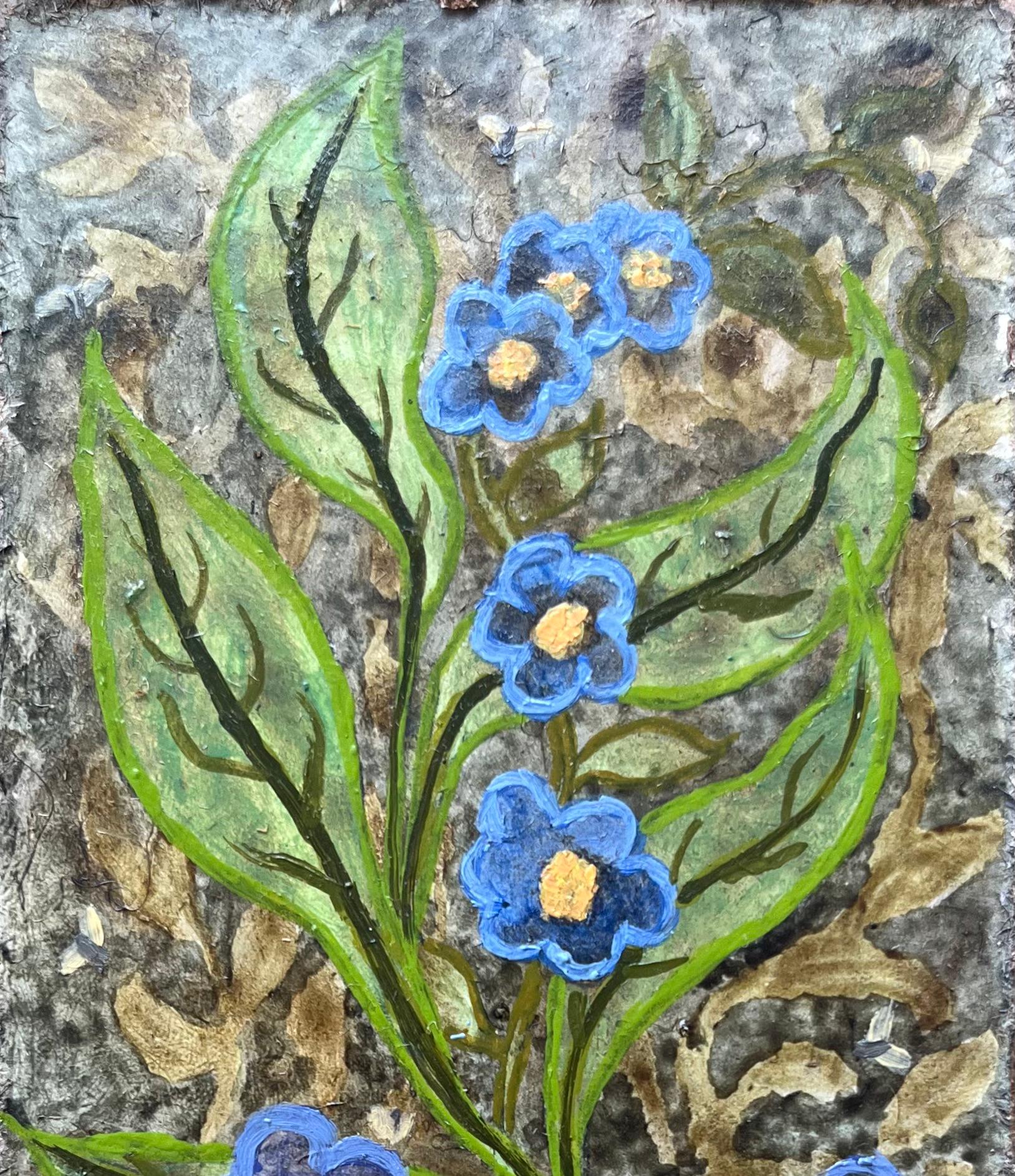 Titel: Britisches surrealistisches Ölgemälde aus den 1960er Jahren - Studie mit roten Lilien und blauen Vergissmeinnicht
Medium: Öl auf Karton, ungerahmt
Größe: 6,25 Höhe x 3 Breite
Zustand: Gut 
Provenienz: Alle Gemälde, die wir von diesem Künstler