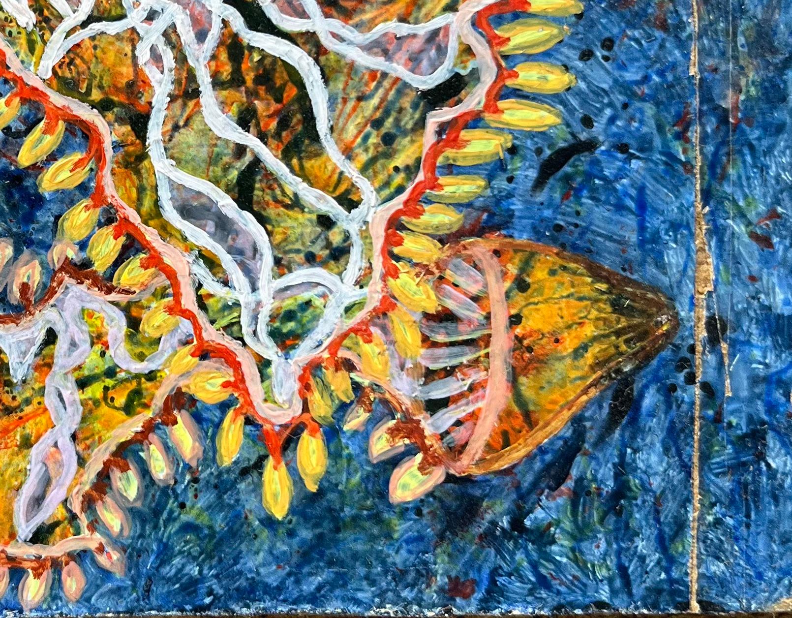 Title: 1960's British Surrealist Oil Painting - Sunlit Coral and Sea Bloom Study
Medium: Oil on board, unframed
Size: 4 height x 6 width
Condition: Good 
Provenance: all the paintings we have by this artist have come from the artists estate