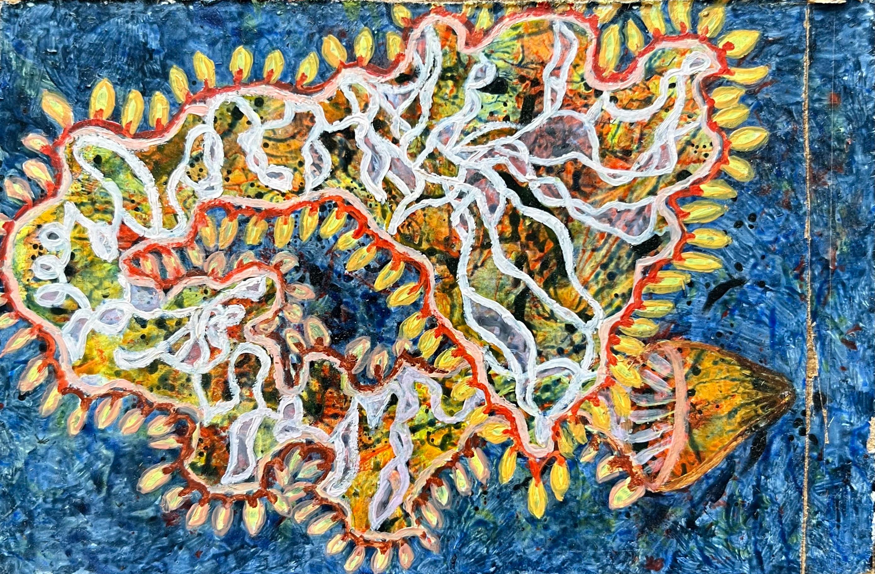 Elvic Steele Abstract Painting - 1960's British Surrealist Oil Painting - Sunlit Coral and Sea Bloom Study