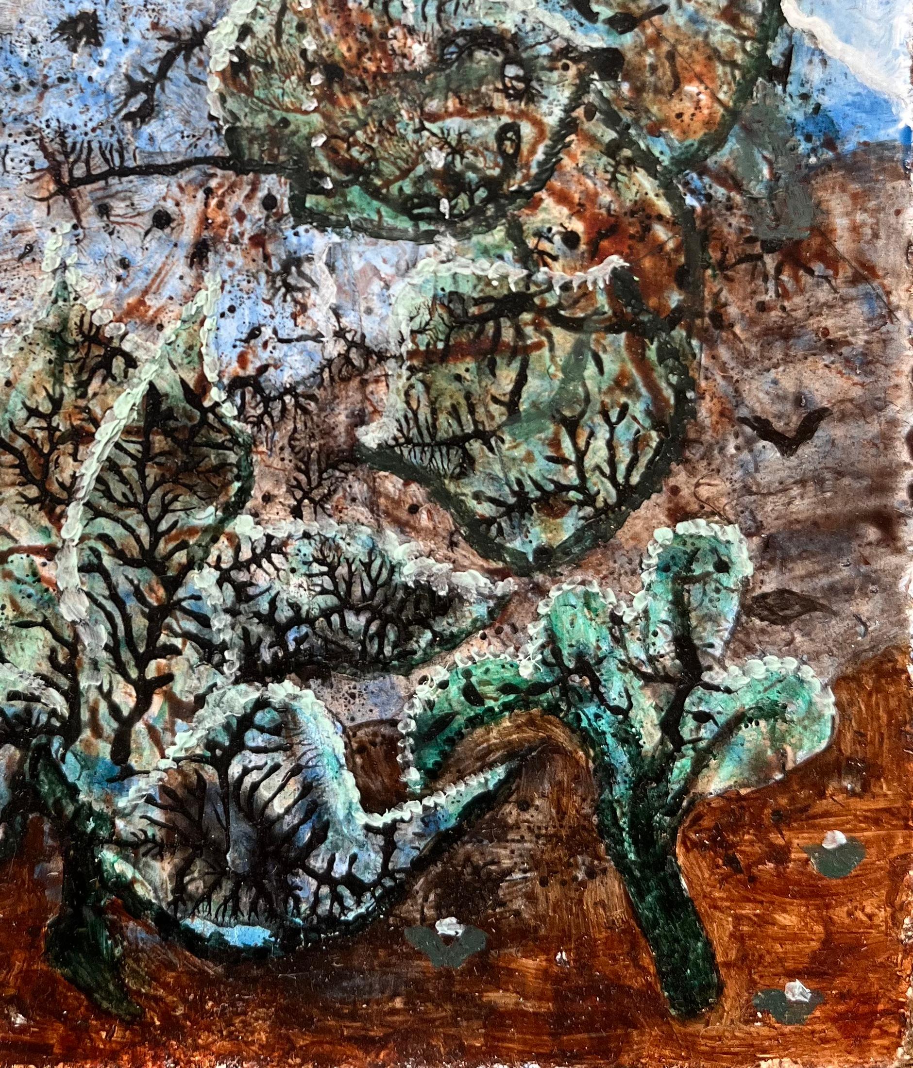 Pittura ad olio surrealista britannica degli anni '60 - Paesaggio botanico strutturato - Painting Surrealismo di Elvic Steele