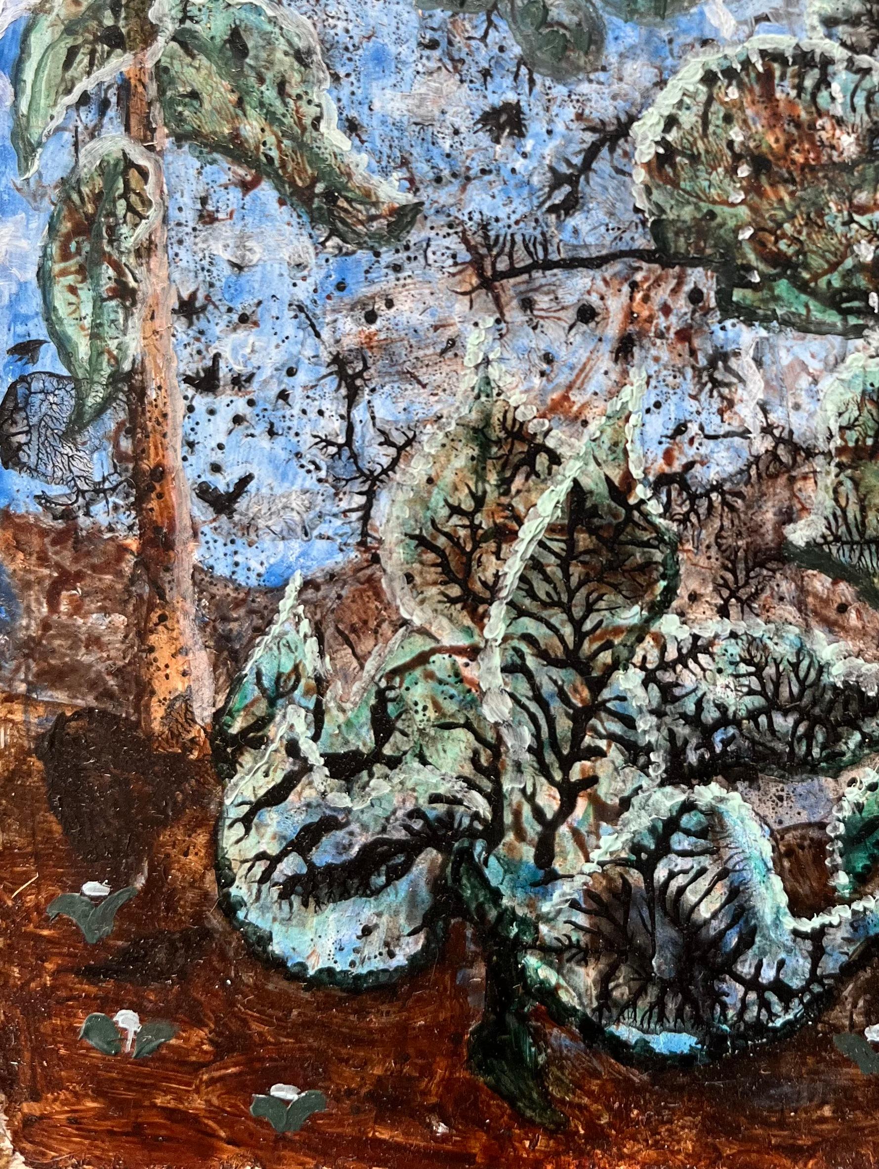 Pittura ad olio surrealista britannica degli anni '60 - Paesaggio botanico strutturato - Abstract Painting Grigio di Elvic Steele