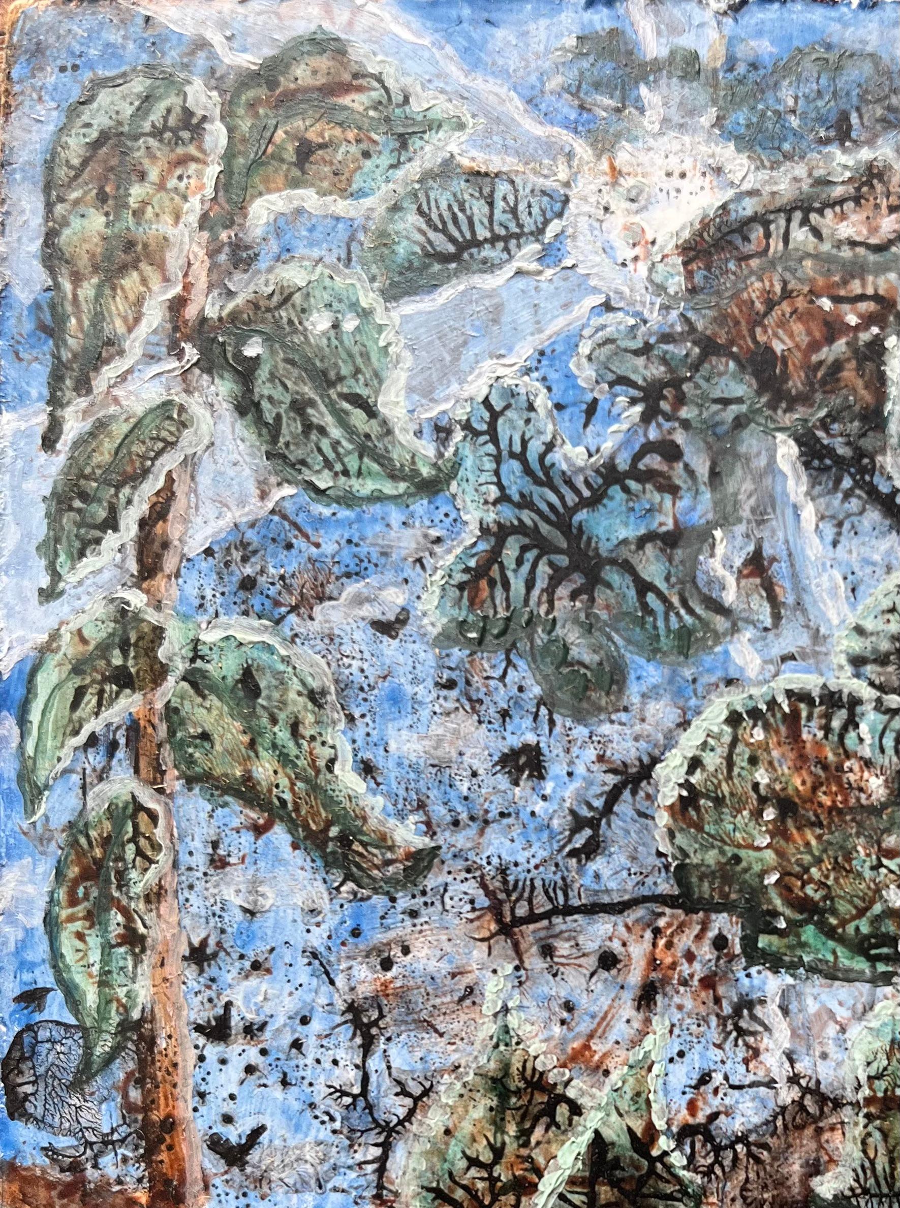 Pittura ad olio surrealista britannica degli anni '60 - Paesaggio botanico strutturato in vendita 1