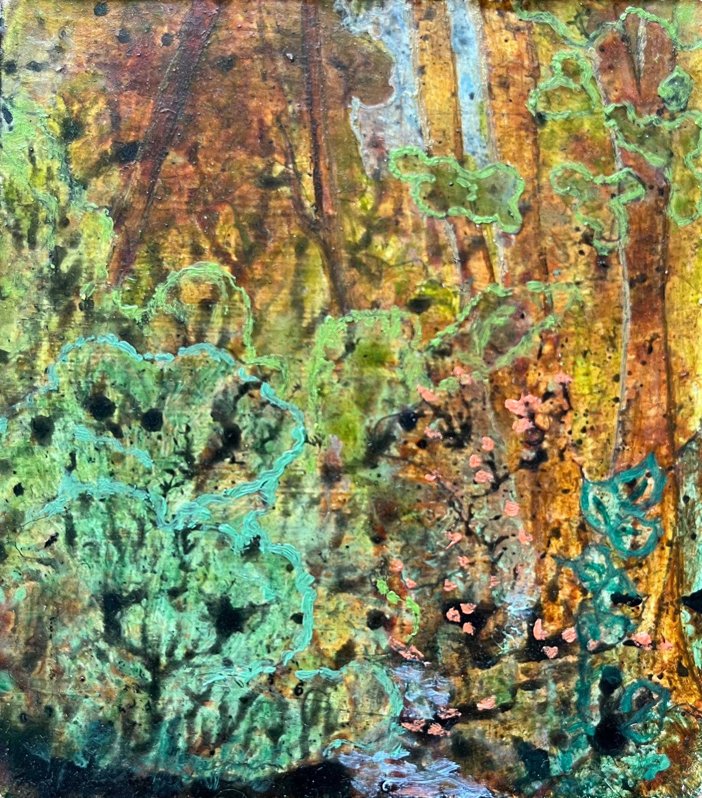 Abstract Painting di Elvic Steele - Pittura ad olio surrealista britannica degli anni '60 - Studio astratto "The Dell