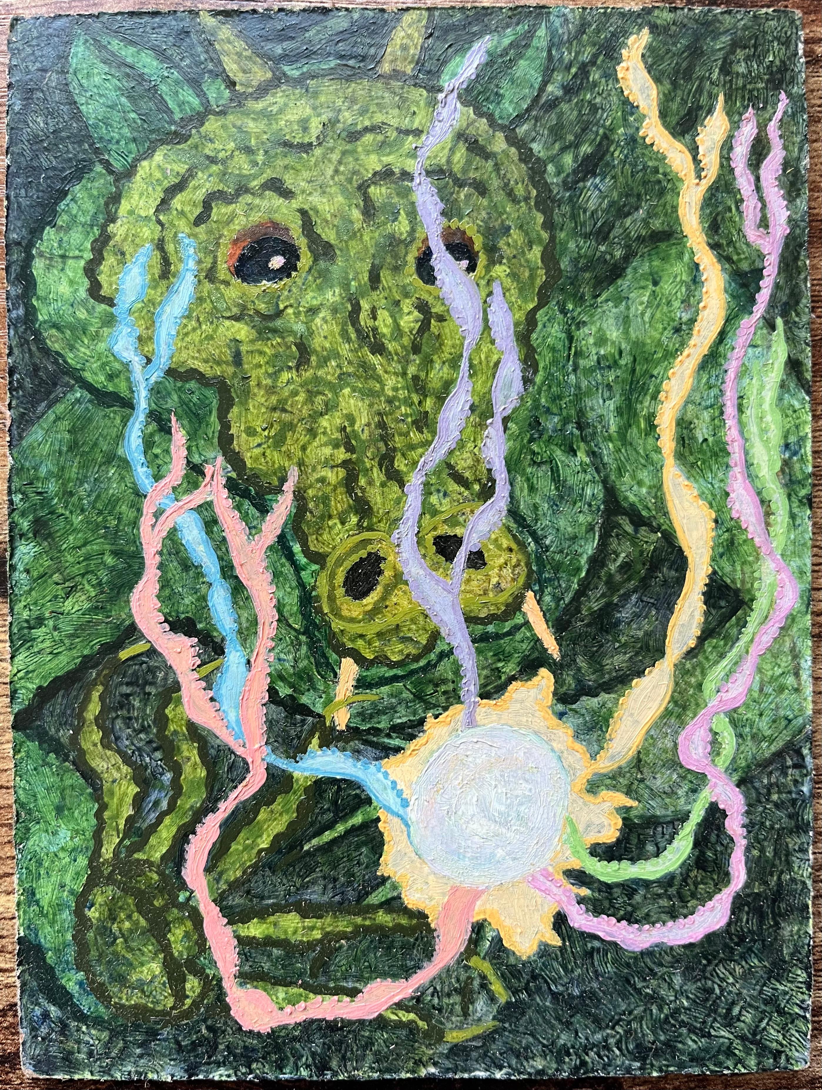 Pittura ad olio surrealista britannica degli anni '60 - 'La perla fiammeggiante' astratta - Painting di Elvic Steele