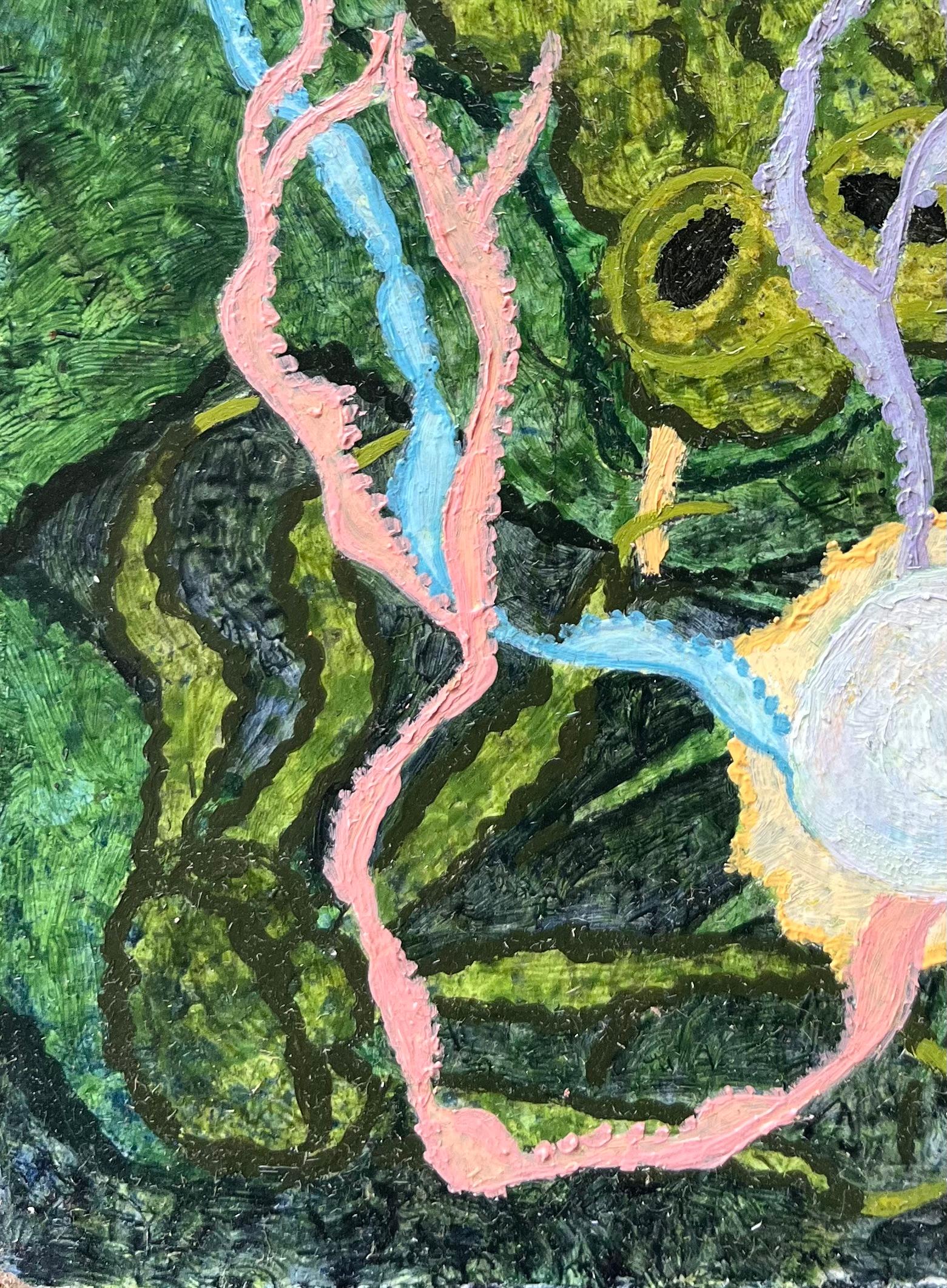 Pittura ad olio surrealista britannica degli anni '60 - 'La perla fiammeggiante' astratta - Abstract Painting Grigio di Elvic Steele
