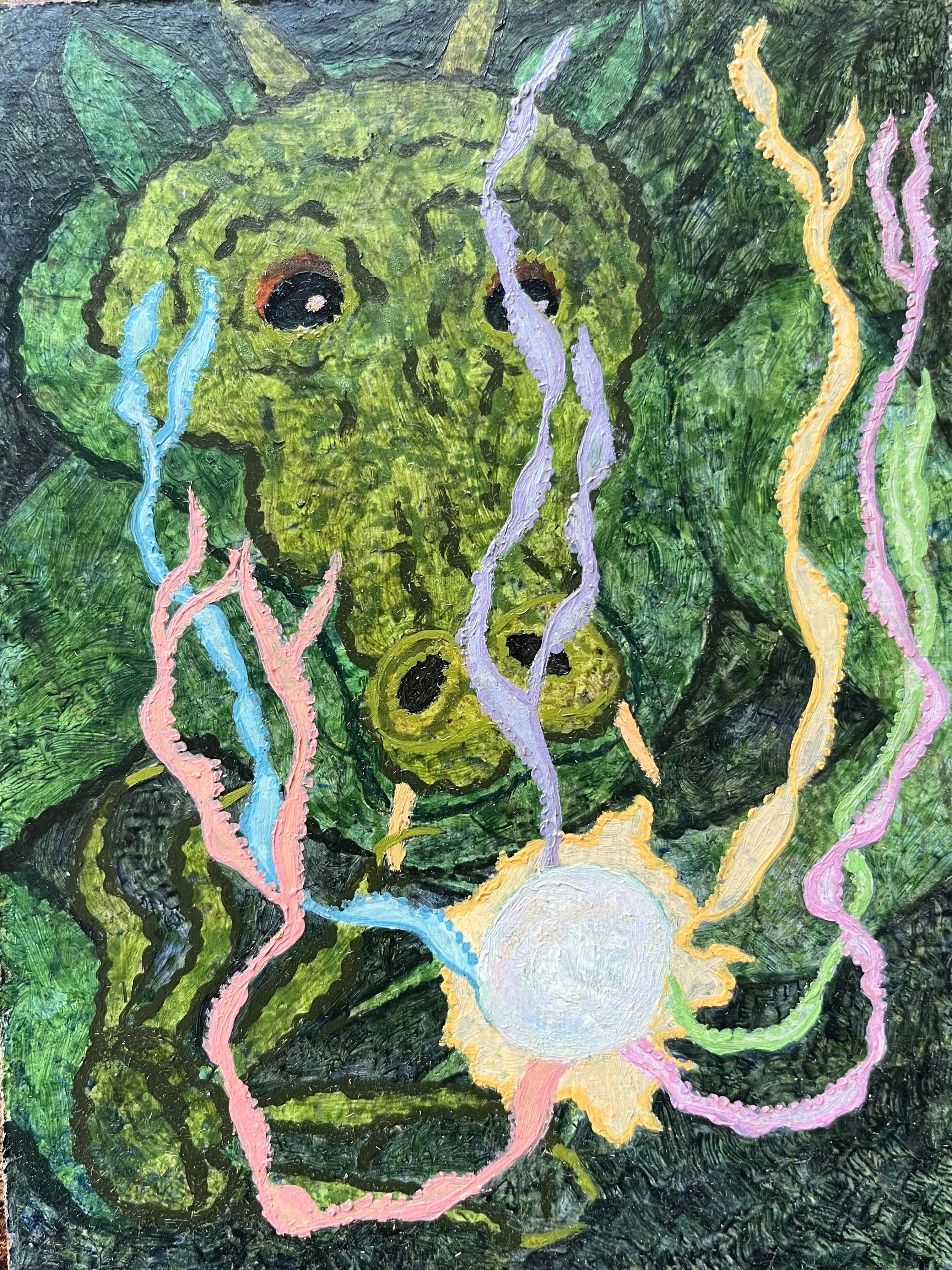 Abstract Painting di Elvic Steele - Pittura ad olio surrealista britannica degli anni '60 - 'La perla fiammeggiante' astratta
