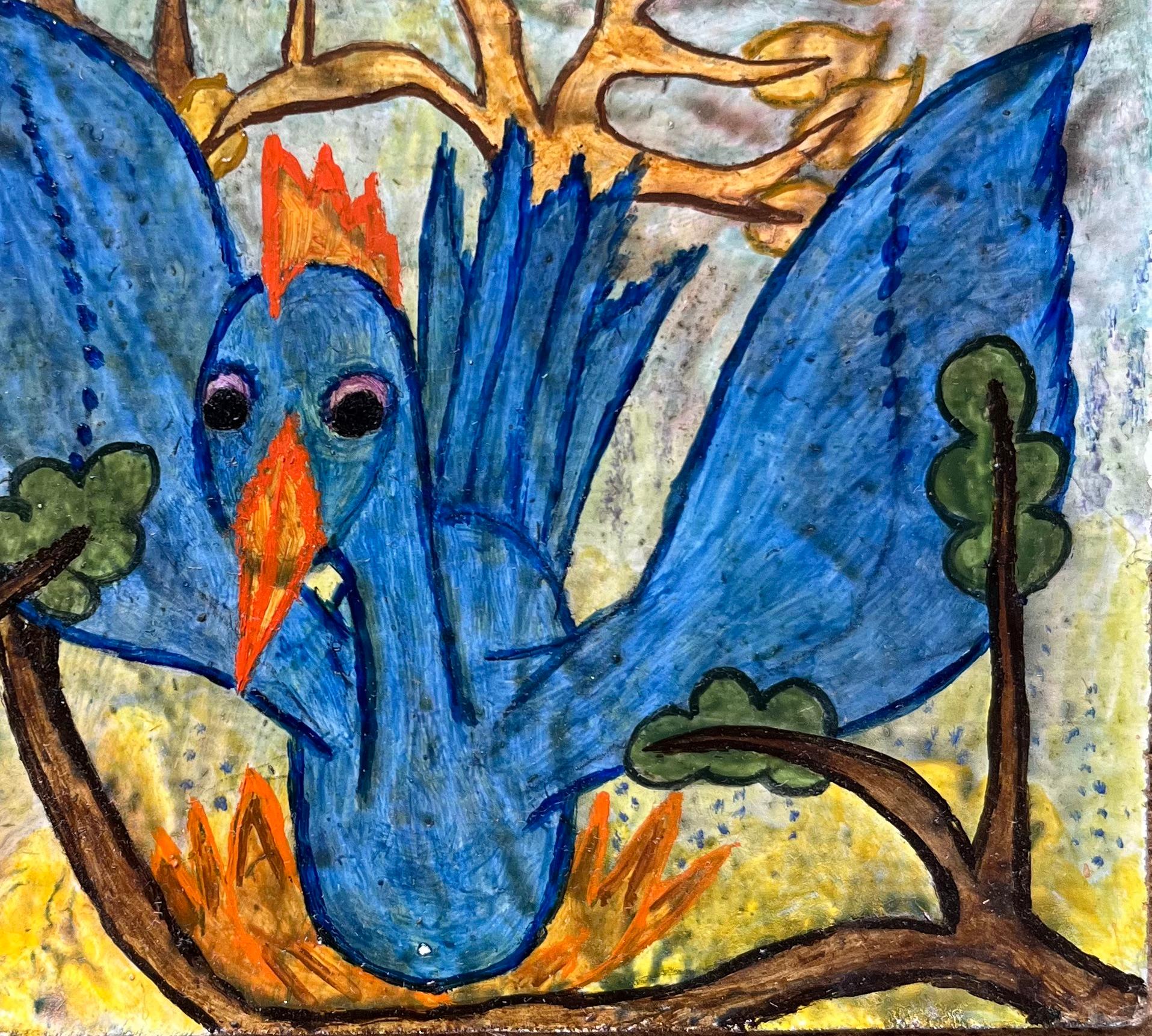 Pittura ad olio surrealista britannica degli anni '60 - La fenice tra gli alberi - Painting Surrealismo di Elvic Steele
