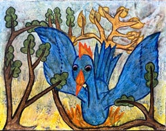 1960's British Surrealist Oil Painting - The Phoenix Among Trees