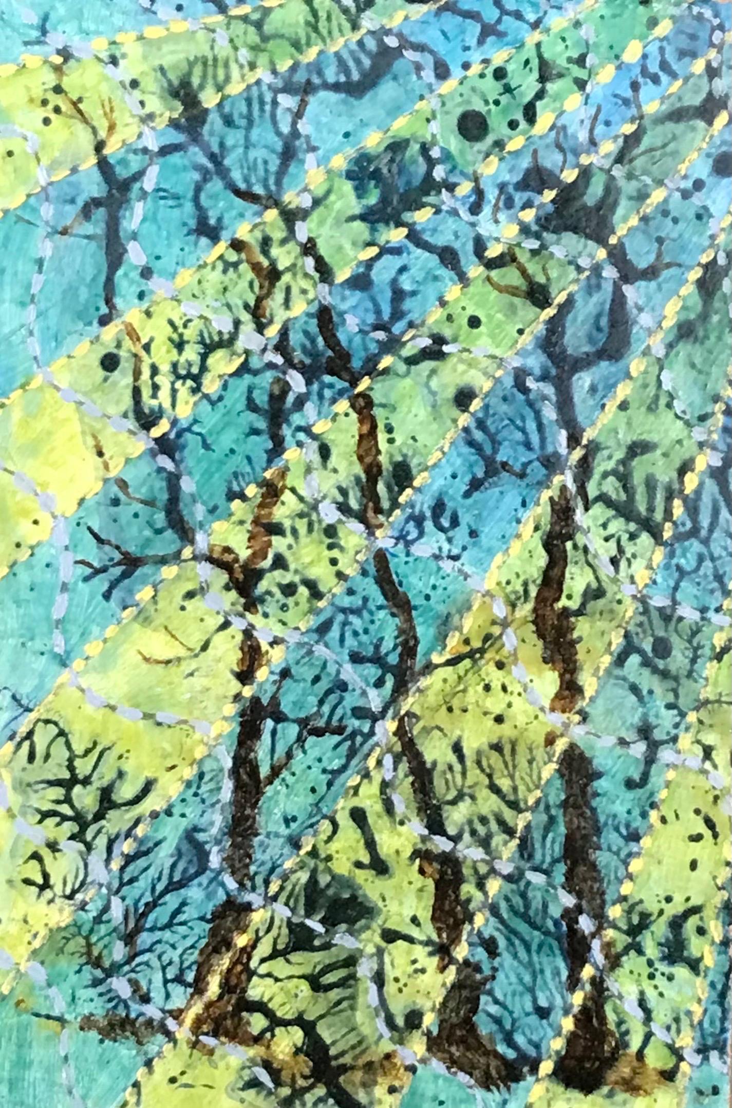 Peinture à l'huile surréaliste britannique des années 1960 - « Tree's In The Weather » (les arbres dans la pluie) - Abstrait