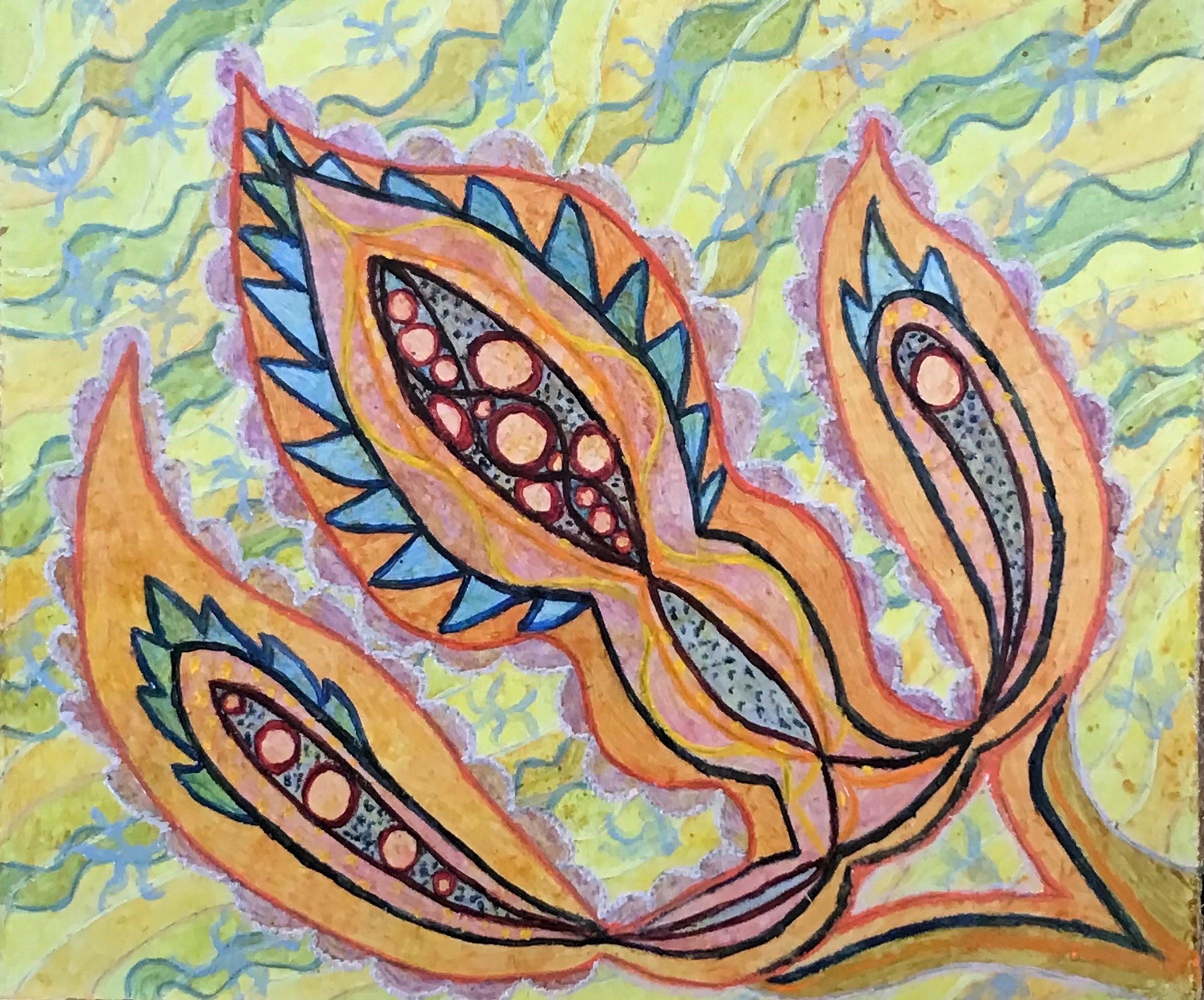 Abstract Painting di Elvic Steele - Pittura ad olio surrealista britannica degli anni '60 - 'Vibrant Hippie Print' Astratto