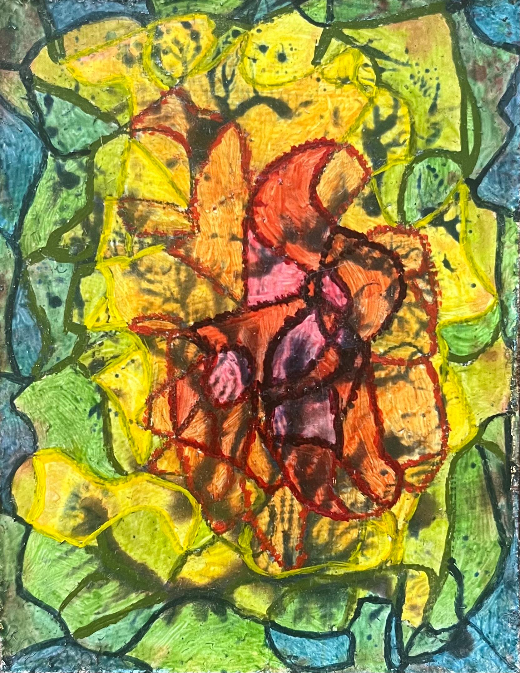 Abstract Painting di Elvic Steele - Pittura ad olio surrealista britannica degli anni '60 - "Warm Hearted" (cuore caldo)