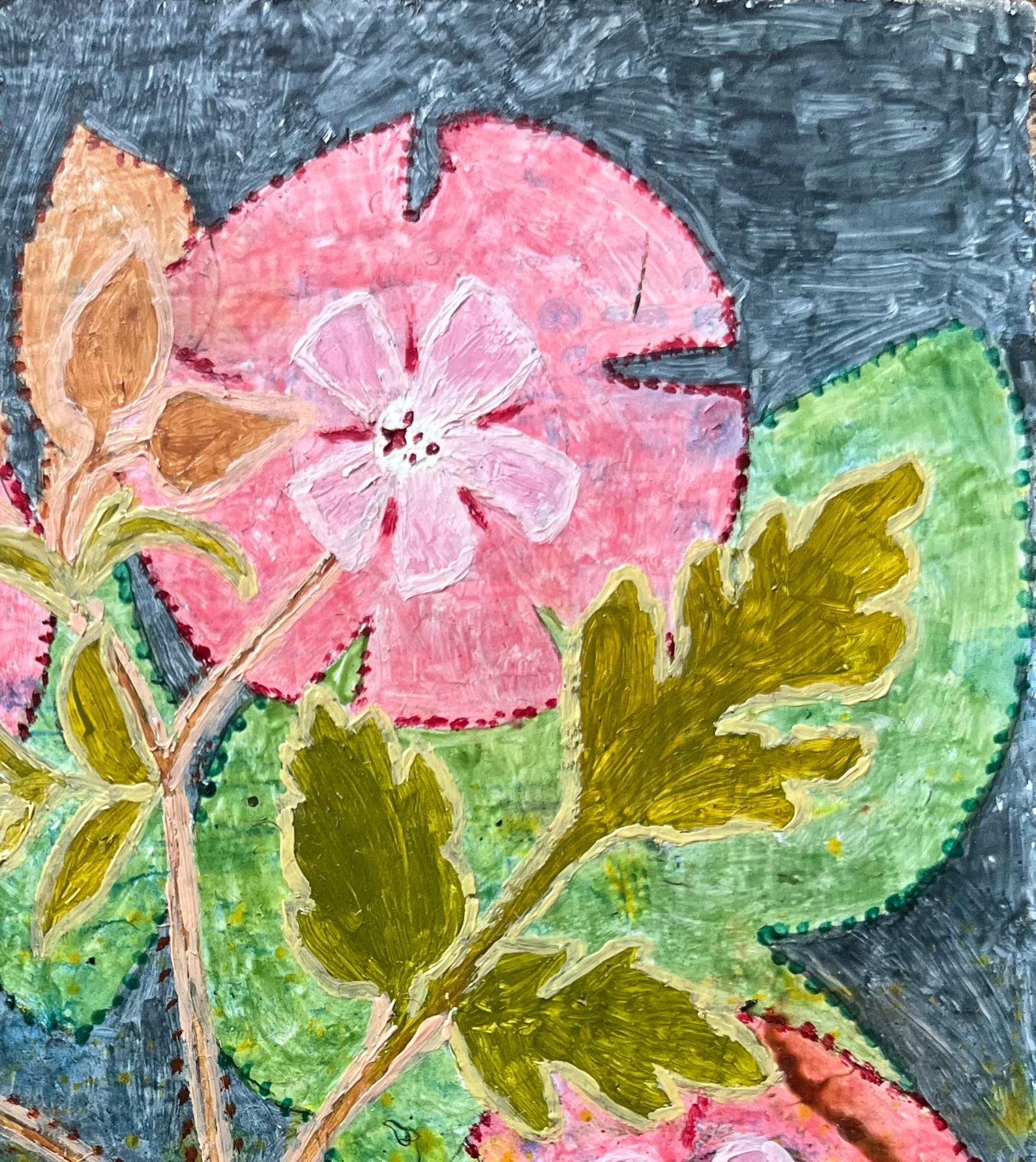 Pittura ad olio surrealista britannica degli anni '60 - 'Geranio selvatico': Studio floreale botanico - Abstract Painting Marrone di Elvic Steele