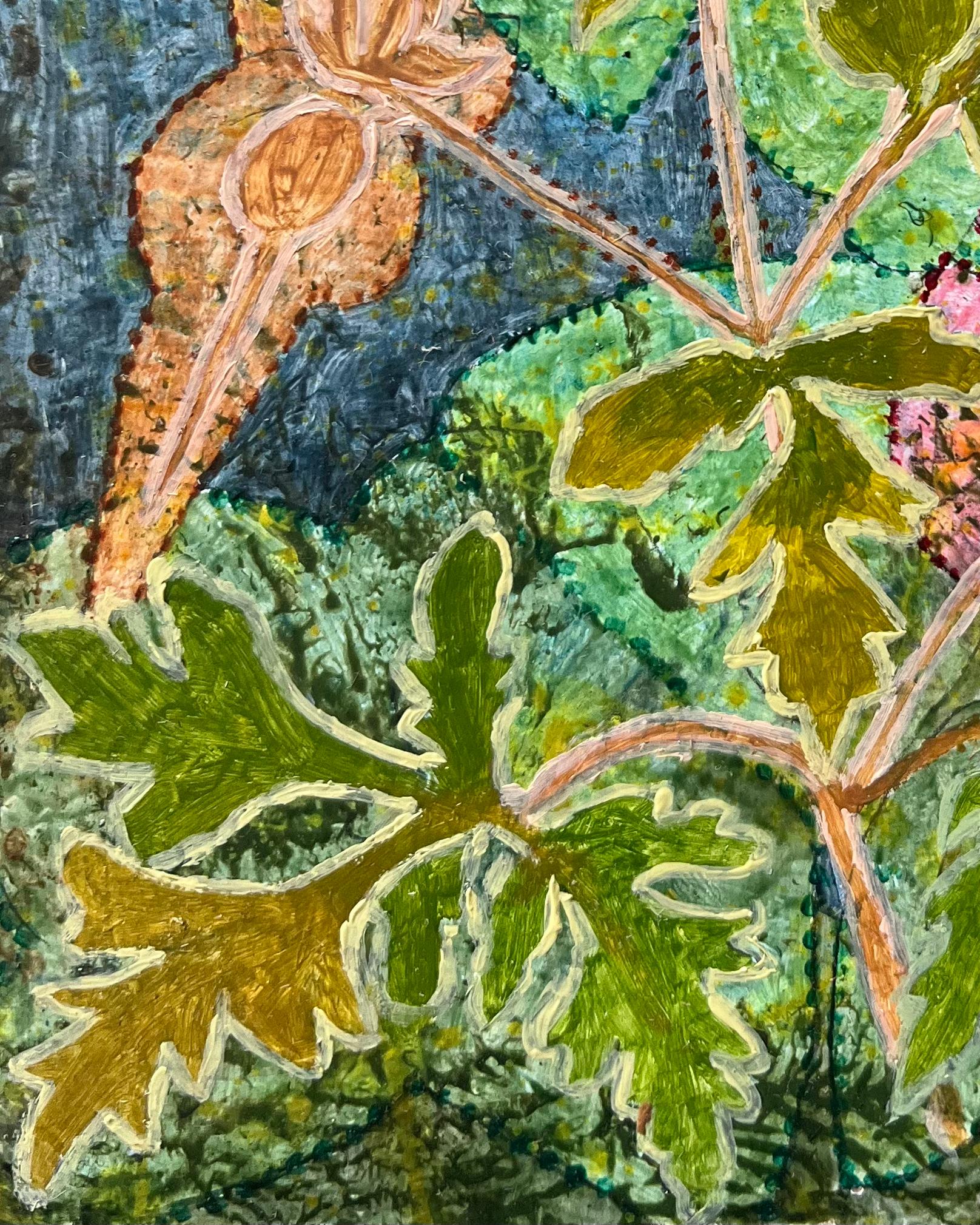 Pittura ad olio surrealista britannica degli anni '60 - 'Geranio selvatico': Studio floreale botanico in vendita 1