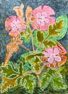 1960's British Surrealist Oil Painting - 'Wild Geranium': Botanical Floral Study