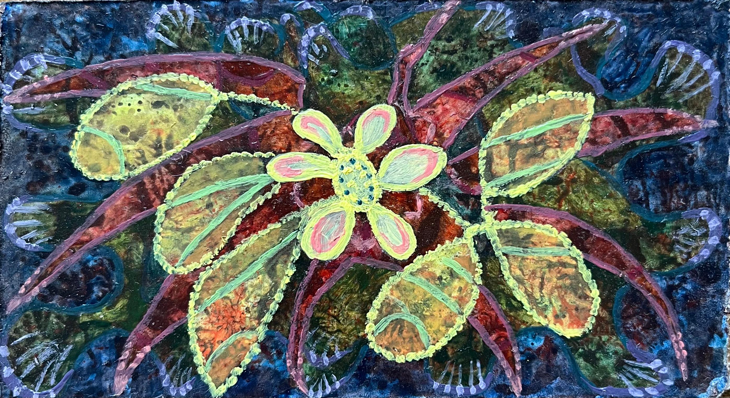 Abstract Painting di Elvic Steele - Pittura a olio surrealista britannica degli anni '60 - Studio astratto "Crescita selvaggia