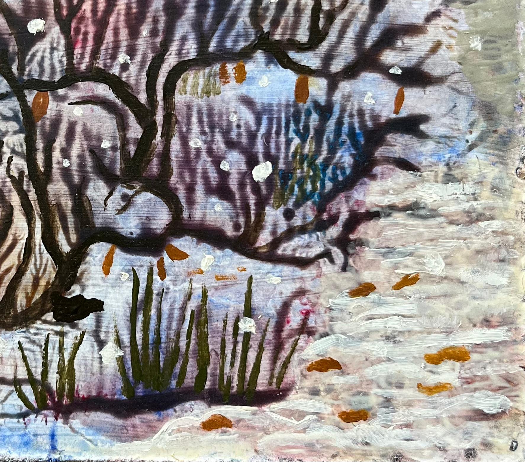 Pittura a olio surrealista britannica degli anni '60 - Albero d'inverno in fiore - Painting Surrealismo di Elvic Steele