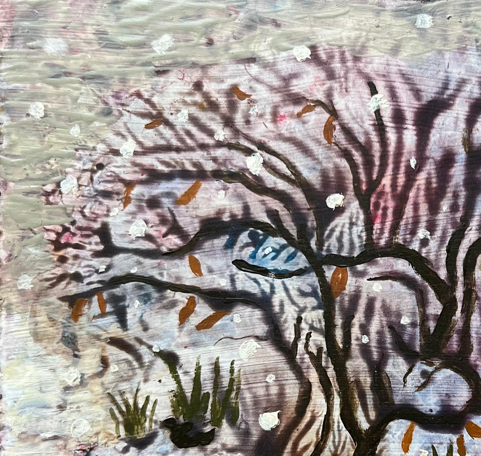 Titolo: Pittura a olio surrealista britannica degli anni '60 - Albero d'inverno in fiore
Mezzo: Olio su tavola, senza cornice
Dimensioni: 4,75 altezza x 6 larghezza
Condizioni: Buono 
Provenienza: tutti i quadri che abbiamo di questo artista