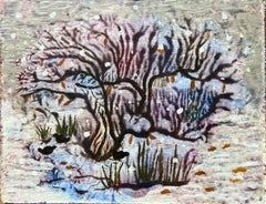 1960's British Surrealist Oil Painting - Winter Tree in Bloom