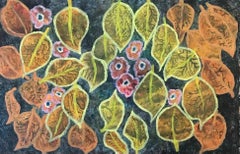 1960's British Surrealist Oil Painting - 'Yellow and Orange Leafs' Abstract