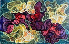 Pittura a olio surrealista britannica degli anni '60 - "Brillantezza gialla + bagliore rosso"