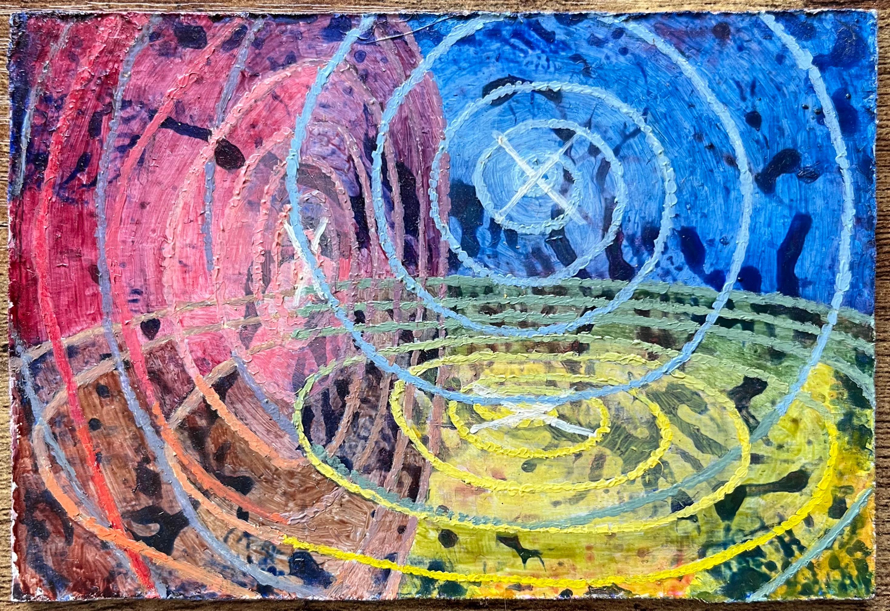 Pittura ad olio surrealista britannica - Studio geometrico astratto a tre dimensioni - Painting di Elvic Steele