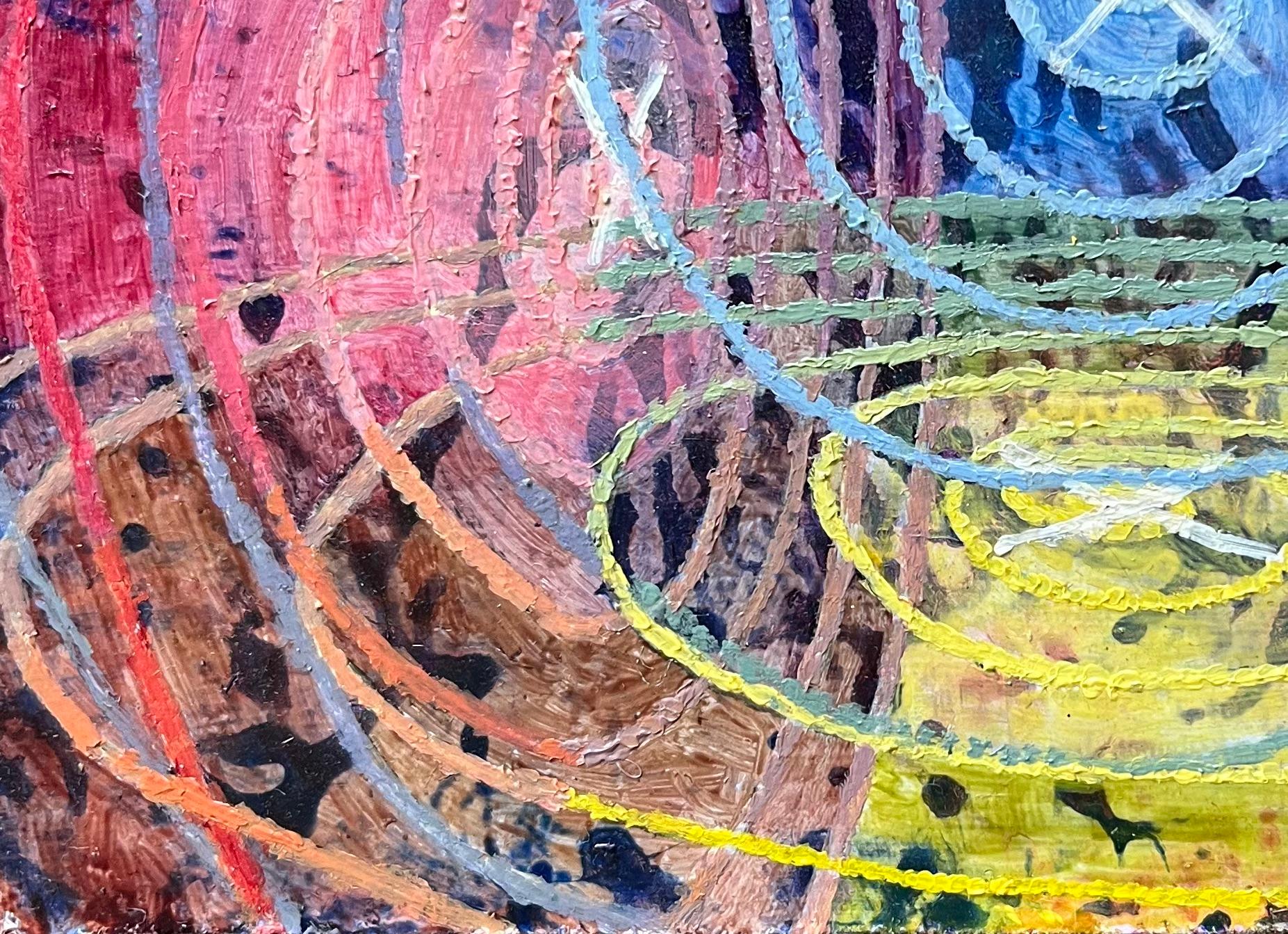 Pittura ad olio surrealista britannica - Studio geometrico astratto a tre dimensioni - Abstract Painting Grigio di Elvic Steele