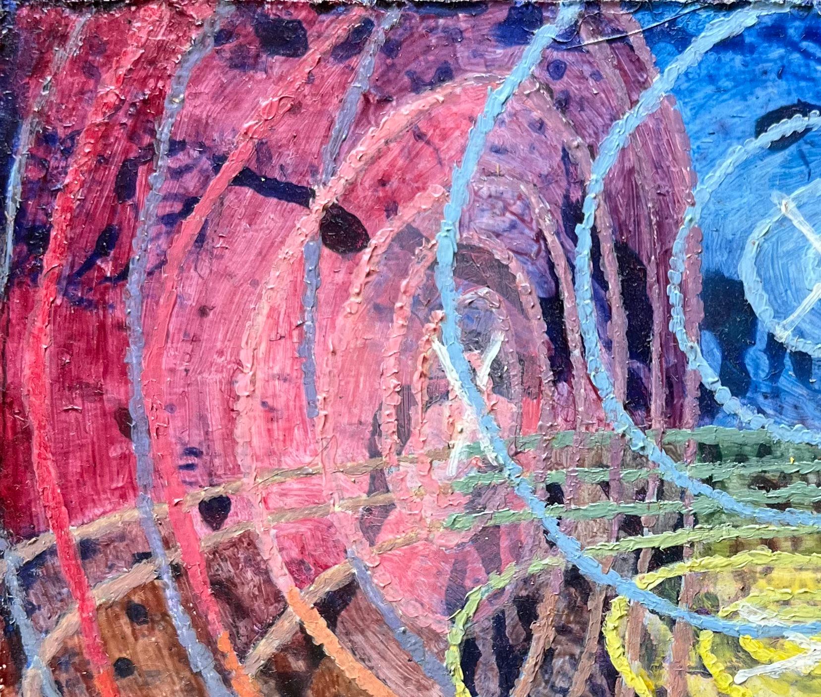 Pittura ad olio surrealista britannica - Studio geometrico astratto a tre dimensioni in vendita 1