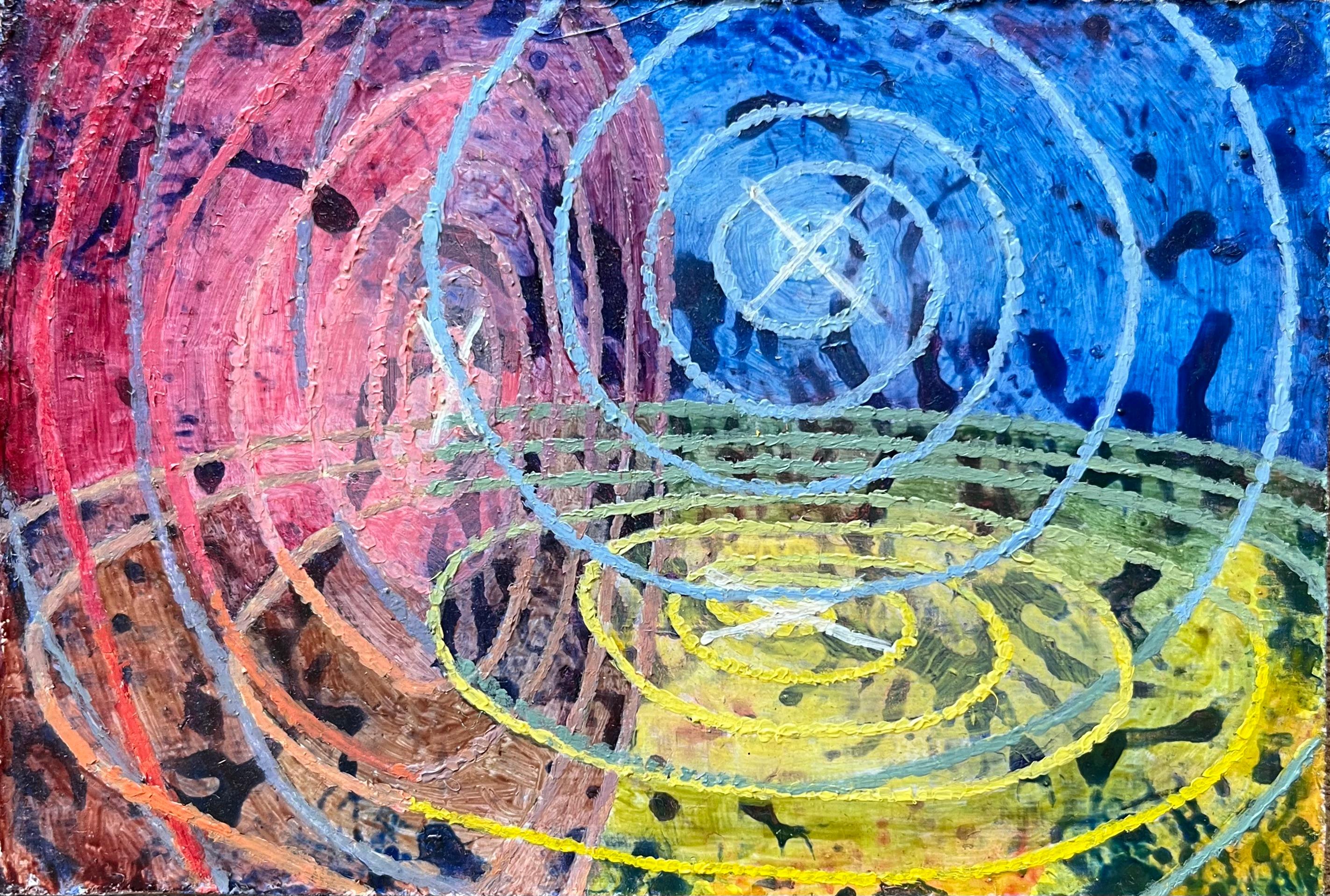 Abstract Painting di Elvic Steele - Pittura ad olio surrealista britannica - Studio geometrico astratto a tre dimensioni
