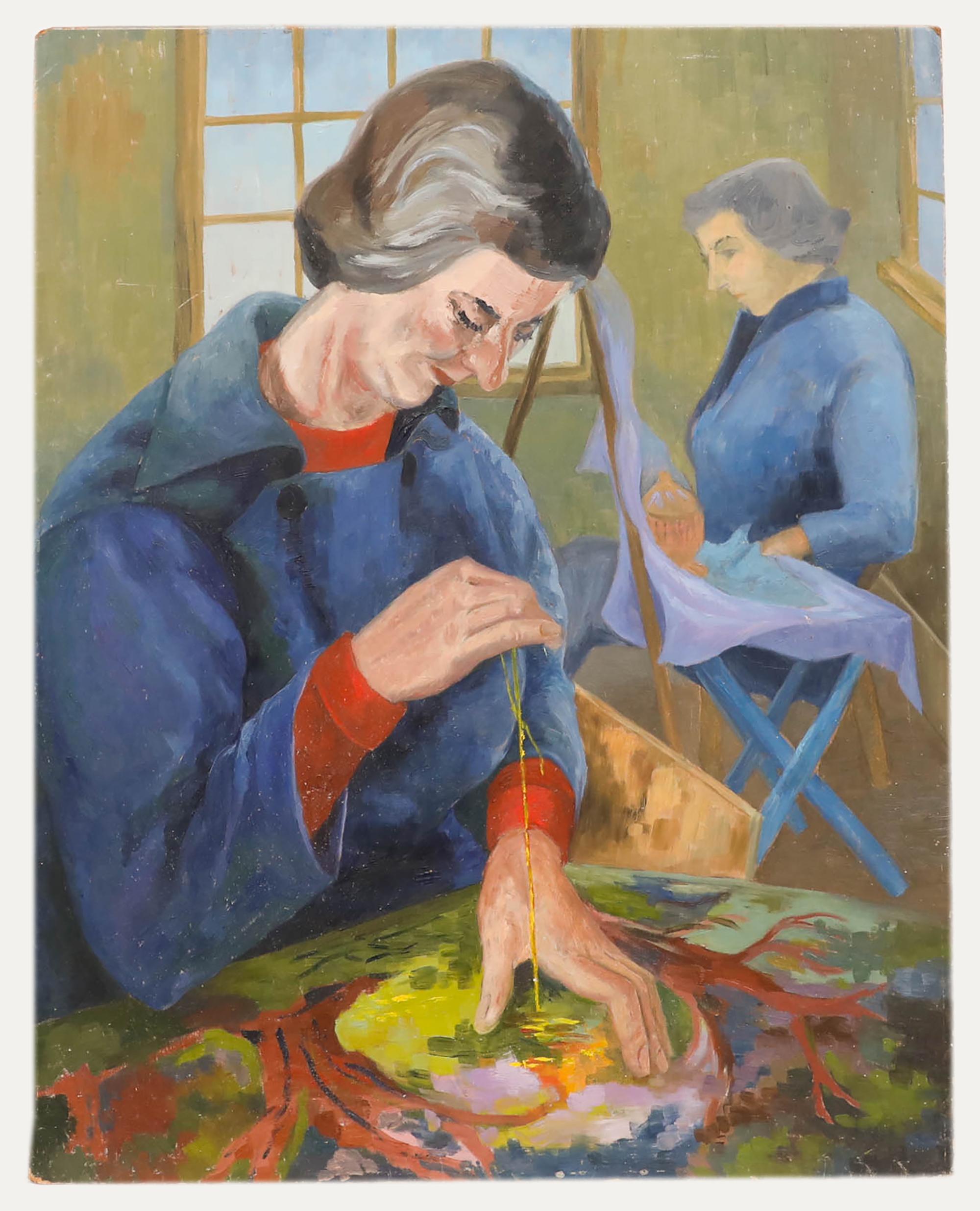 Elvic Steele (1920-1997) - Olio del XX secolo, ricamatrice in vendita 1